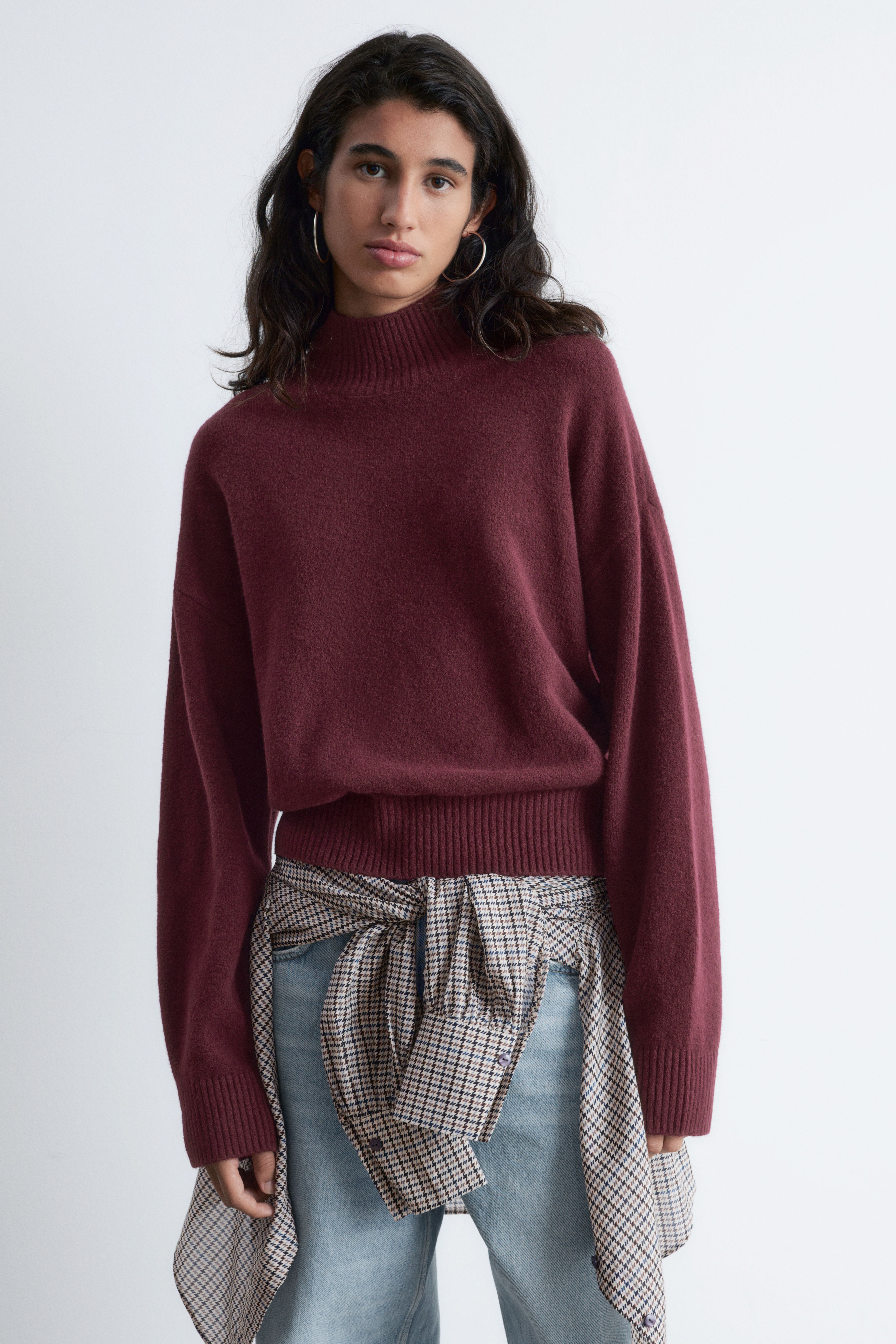 Tröja med polokrage - Vinröd/Klarröd/Mörk mullvad/Rosa/Klarblå/mörkbeige/Svart