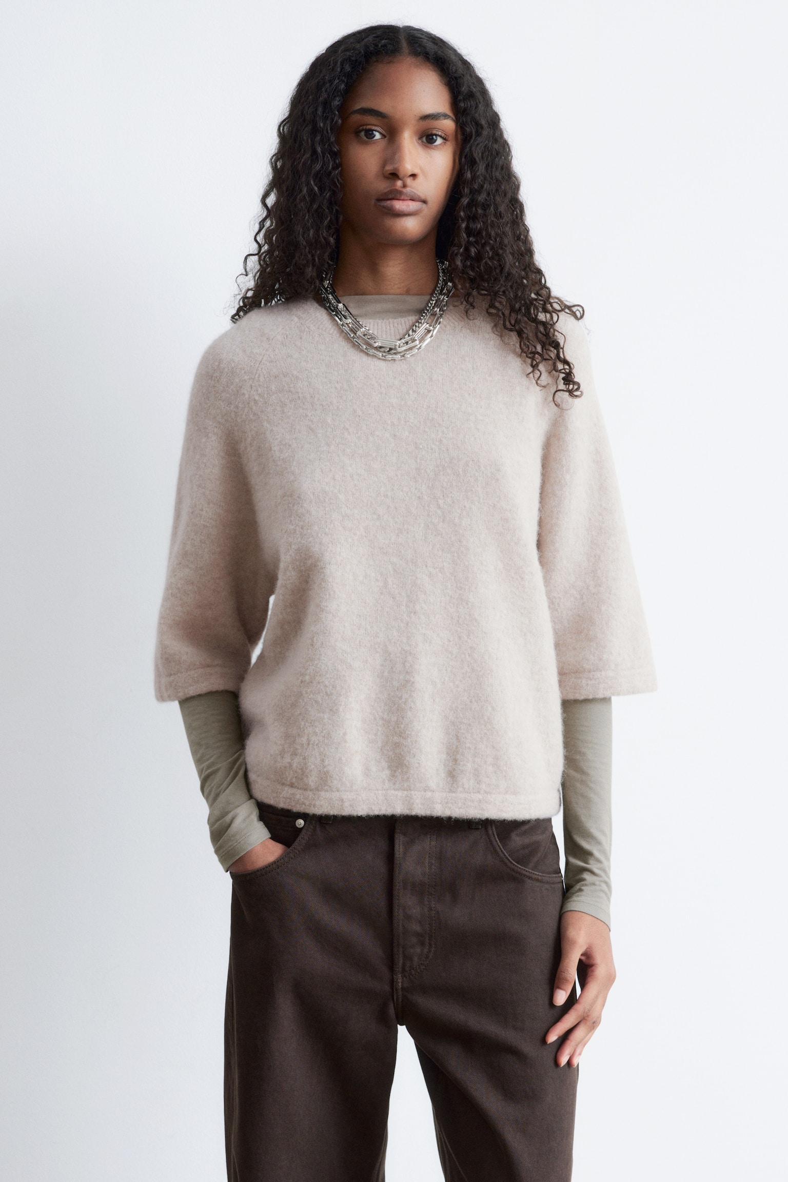 Strickoberteil aus Alpaka-Mix - Hellbeige/Graubraun/Weinrot/Rot/Grau - 4