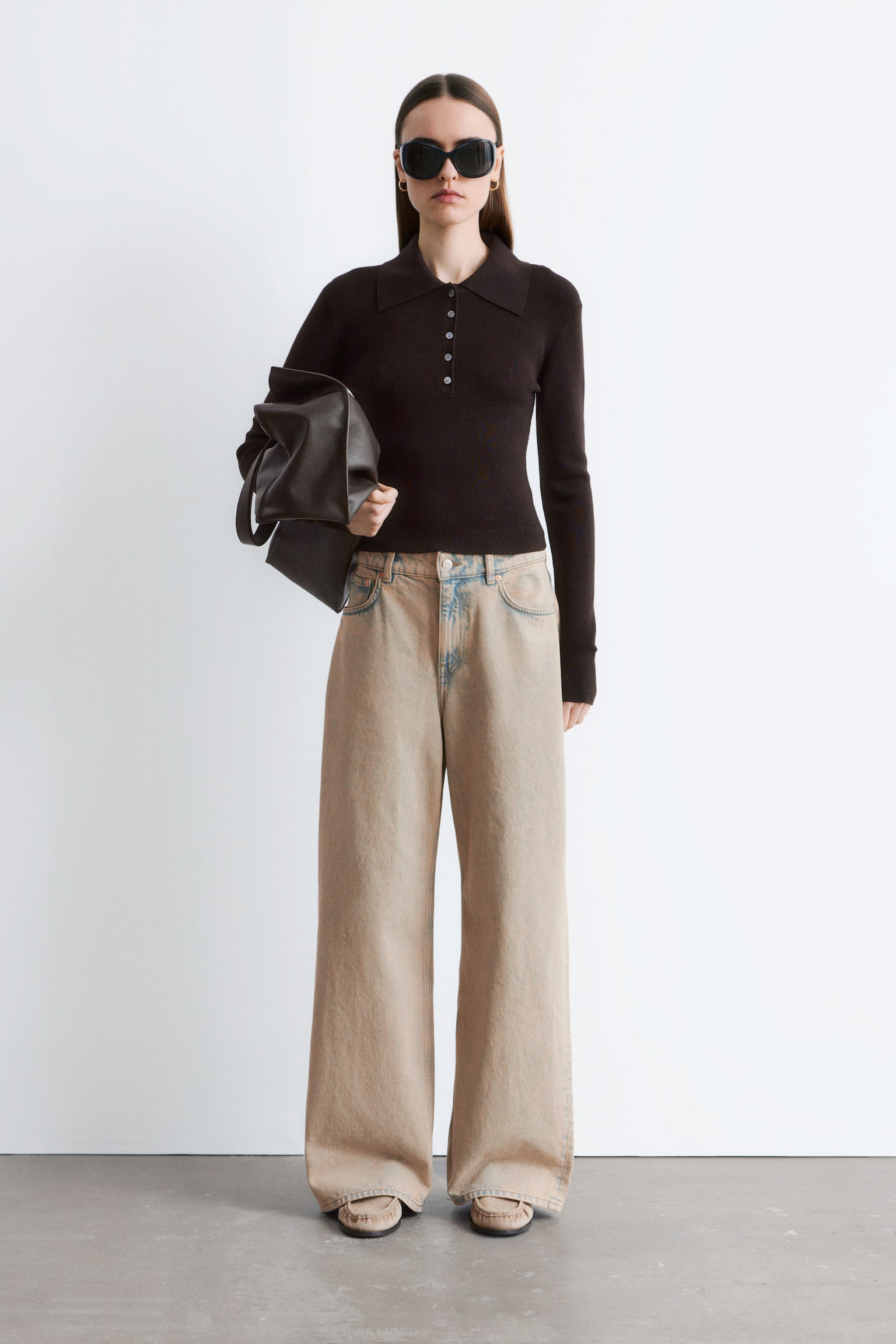 Jeans mit weitem Bein - Verwaschenes Beige/Rostbraun/Khaki - 1