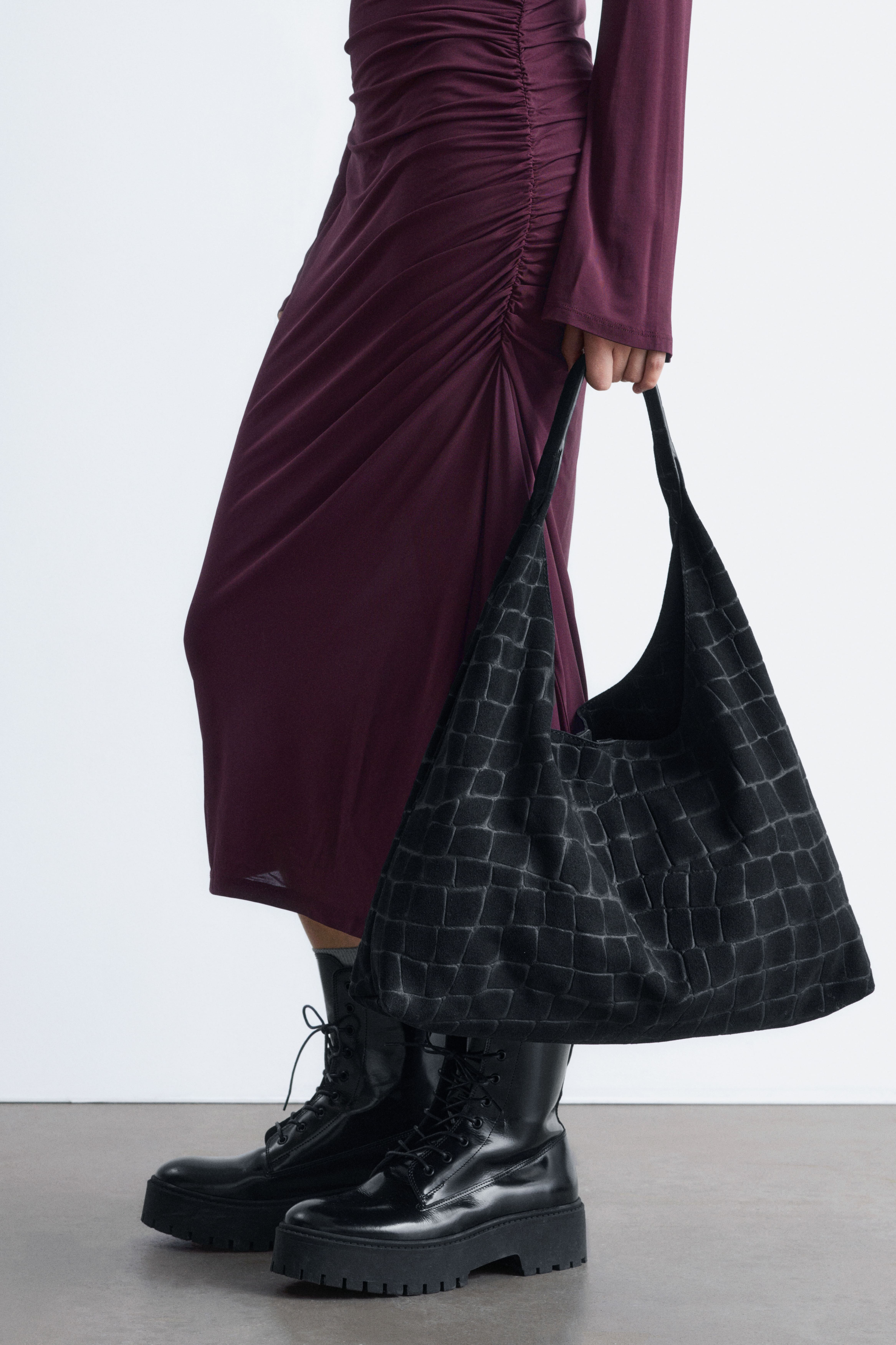 Velúr Croco Tote Táska - Fekete Croco