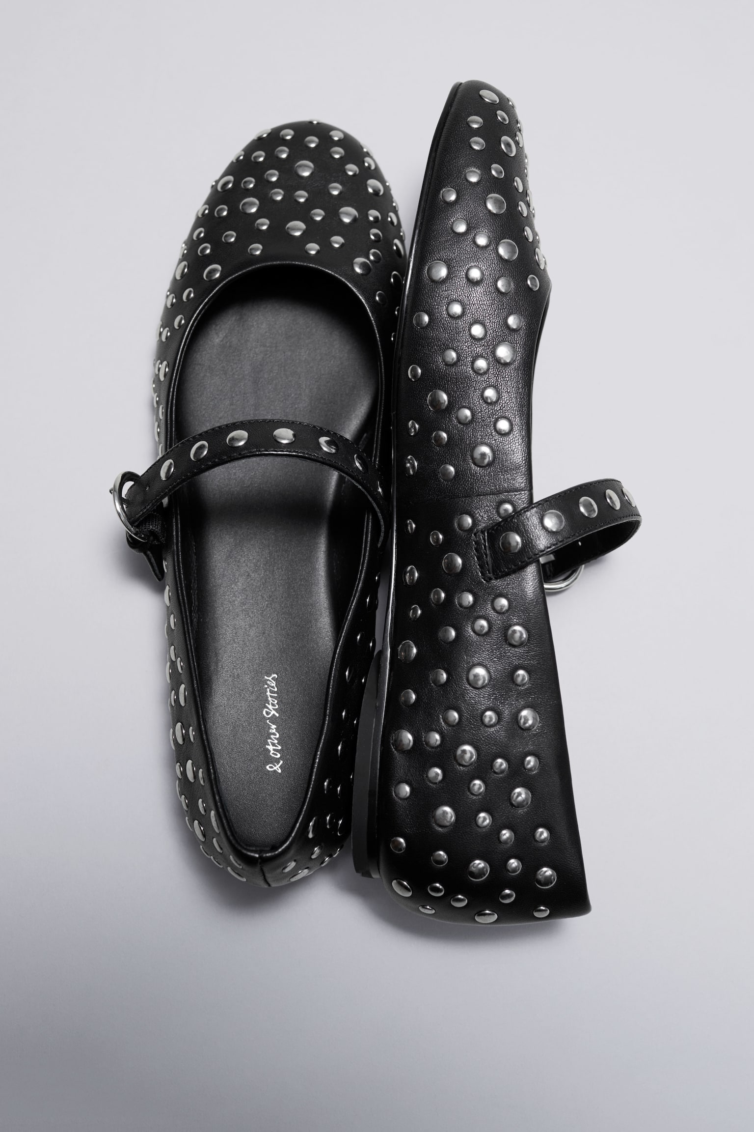 Studded Leather Ballet Flats - Black - 4