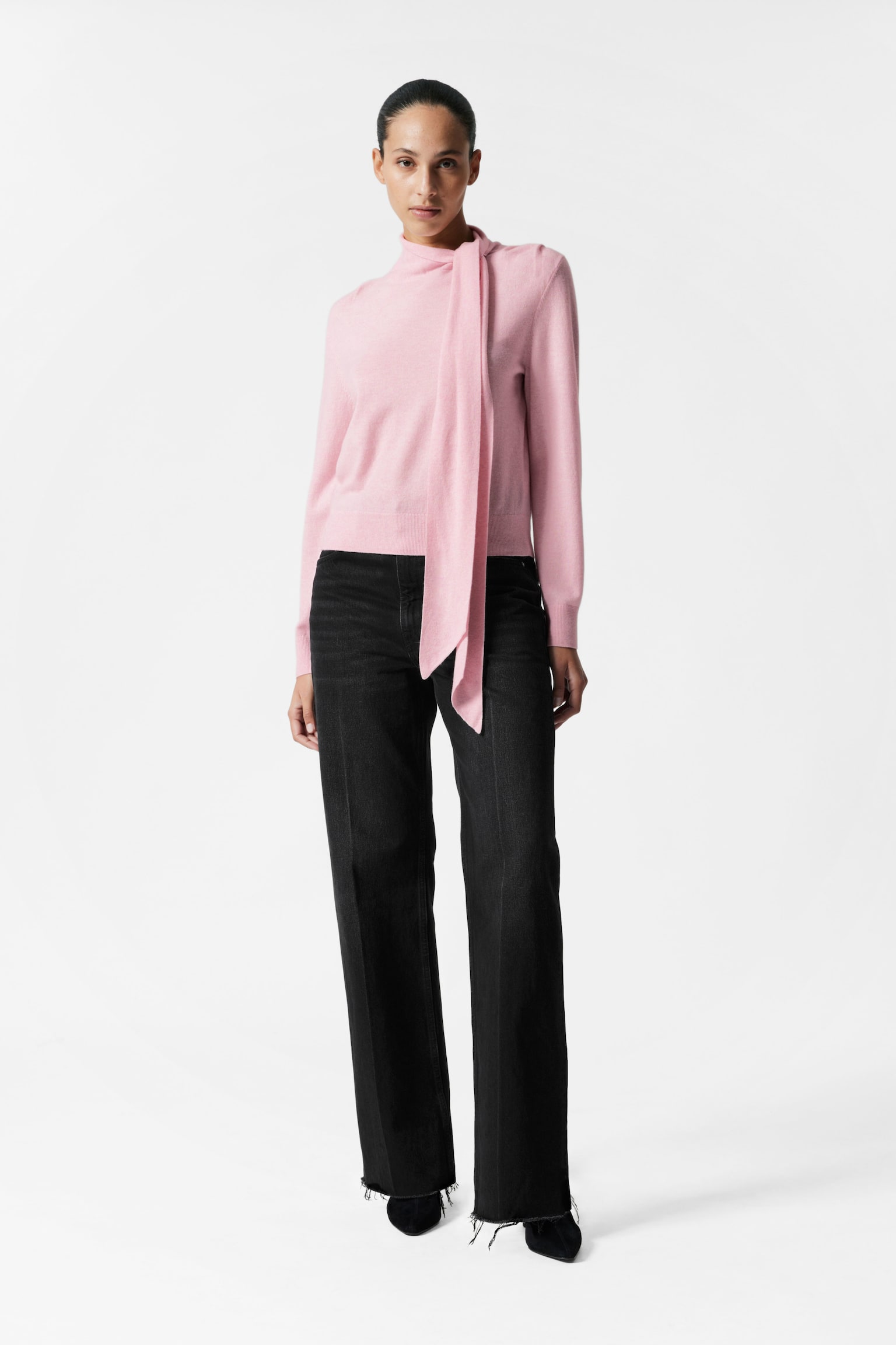 Merino Tie-Neck Jumper - Pink/Black - 4