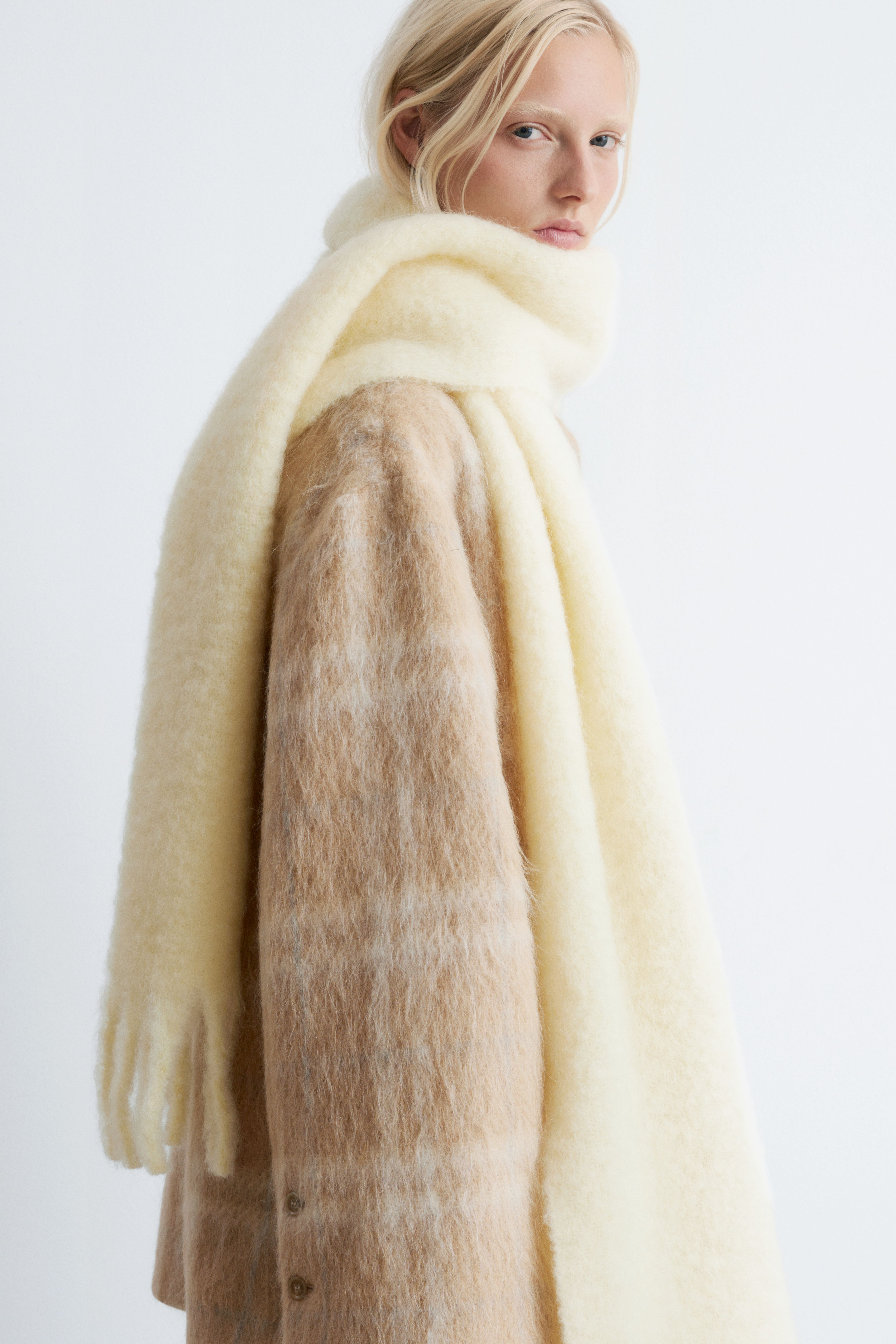 Sciarpa grande in misto mohair - Giallo chiaro/Greige mélange/Grigio scuro mélange