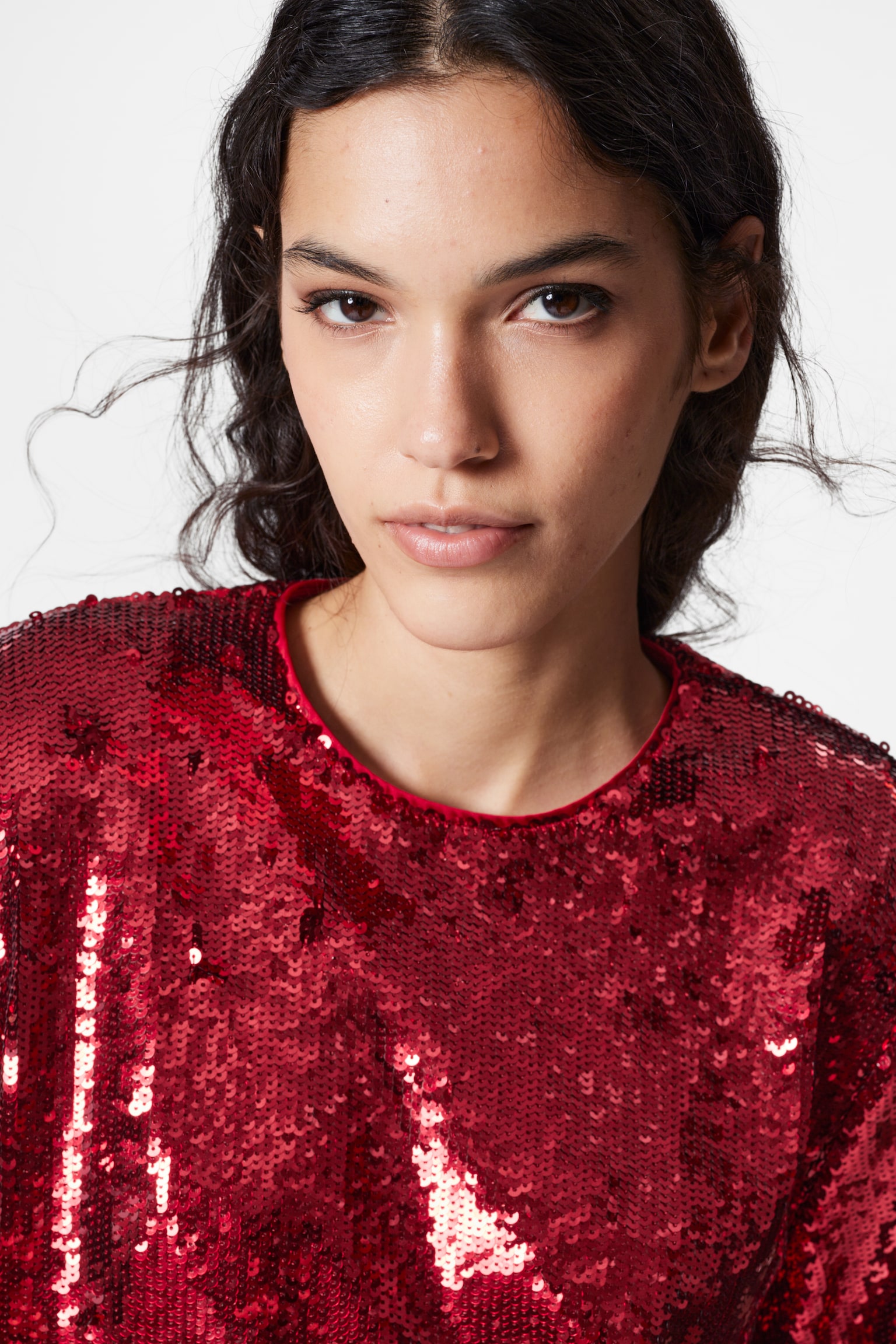 Sequined Mini Shift Dress - Black/Red - 3