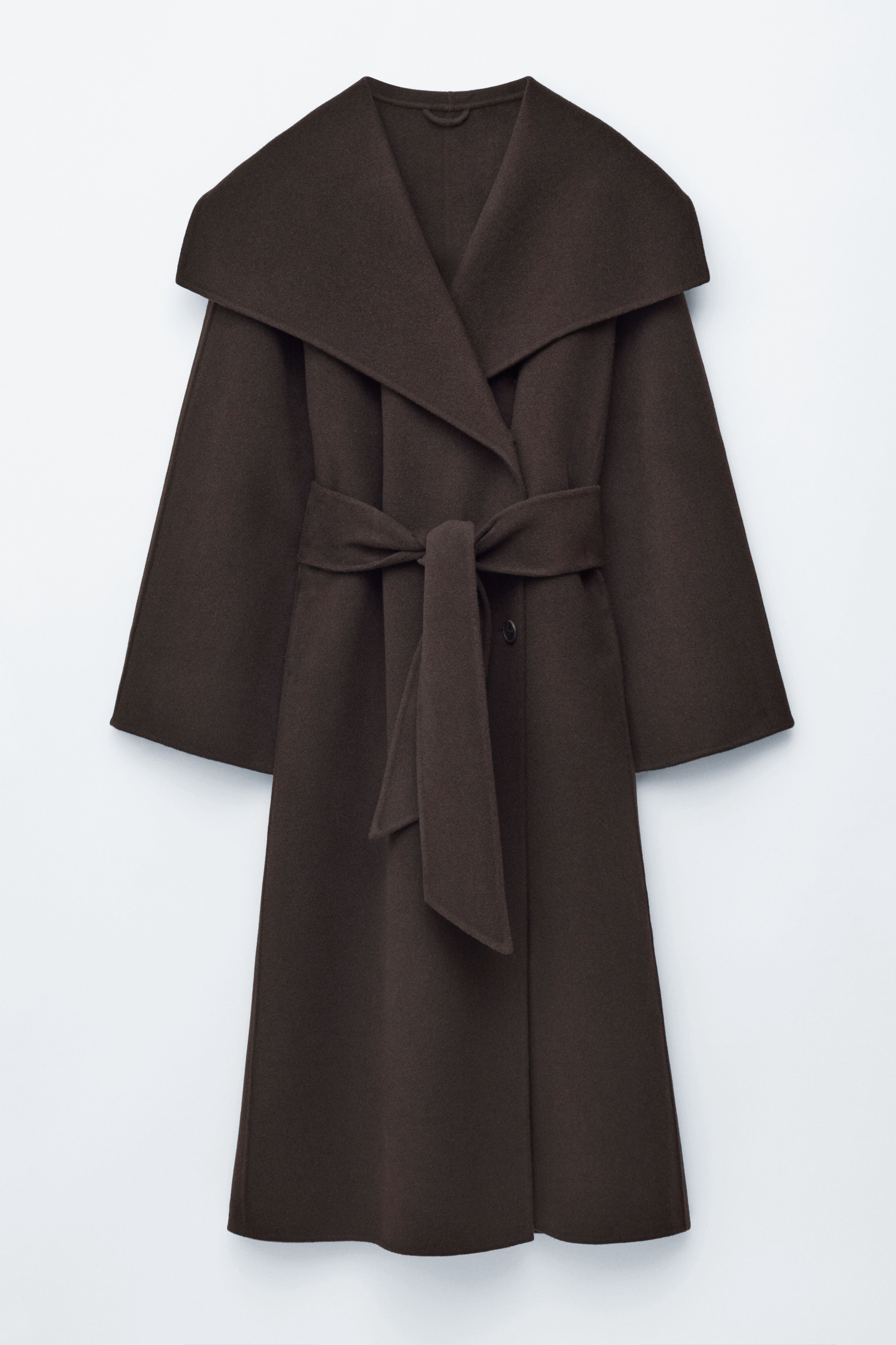 Maxi cappotto in lana con collo sciallato - Marrone scuro/Grigio scuro