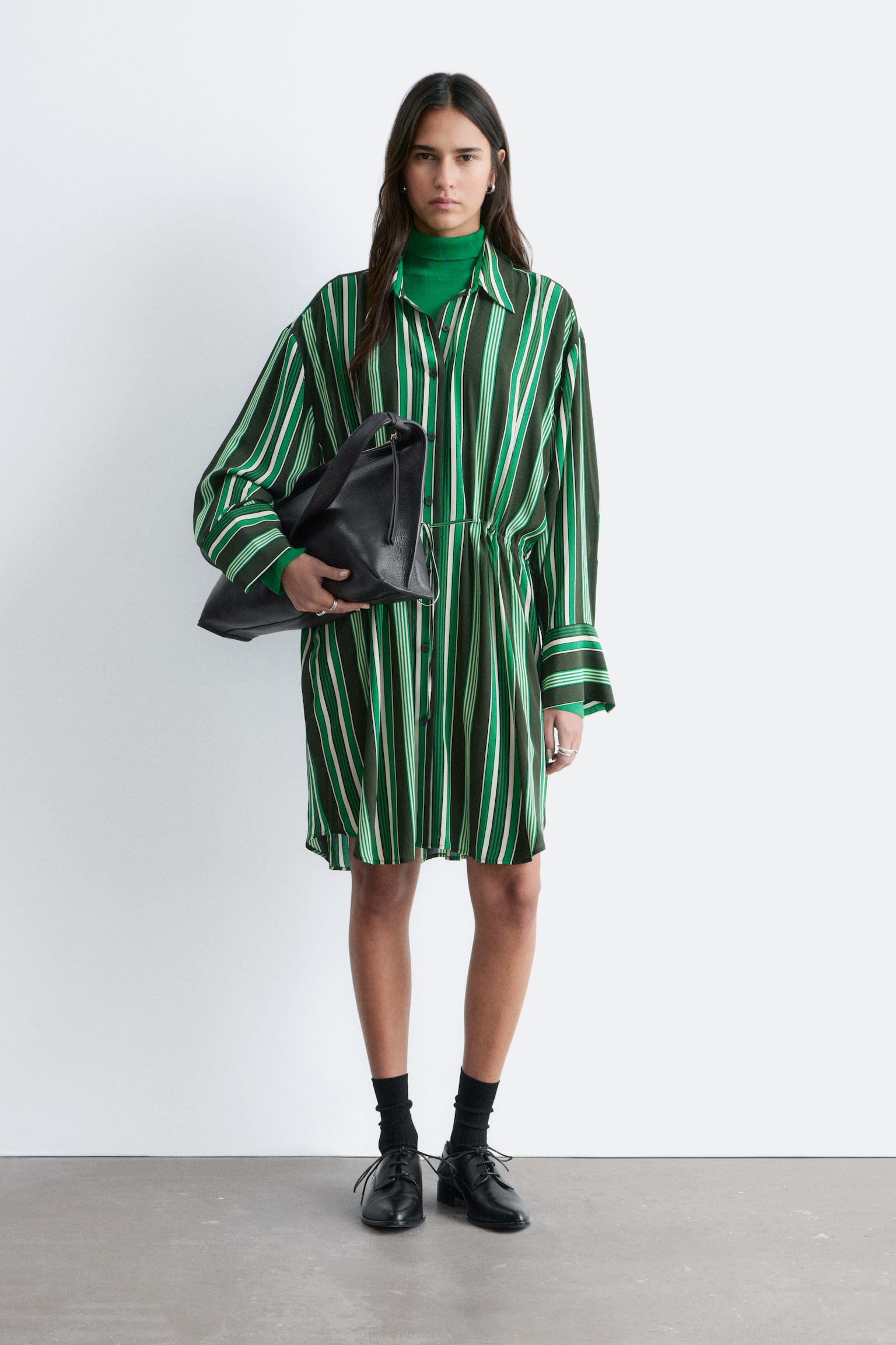 Chemisier oversize con coulisse - Righe verdi - 1