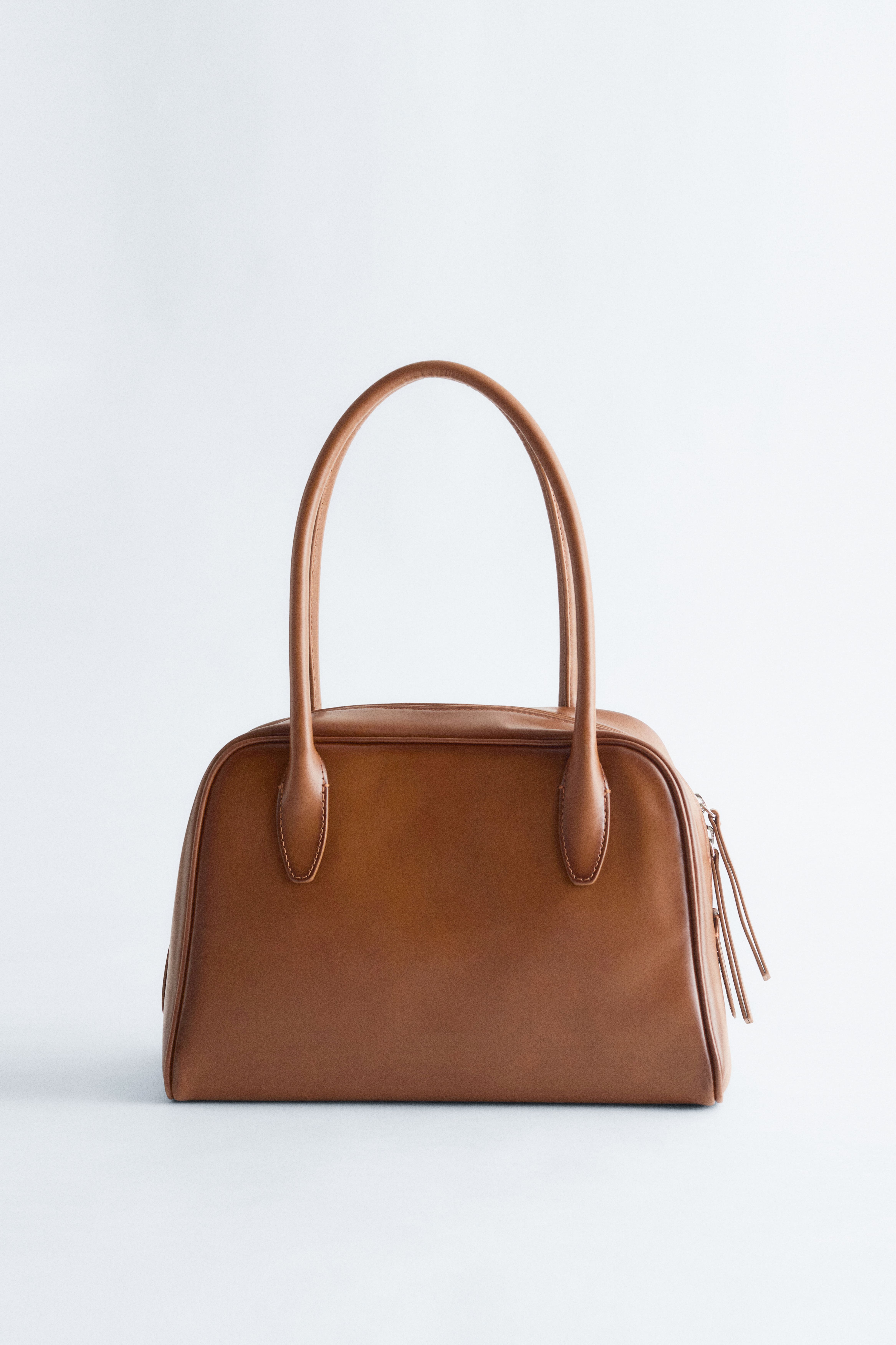 Leren bowlingtas - Cognac/Grijs