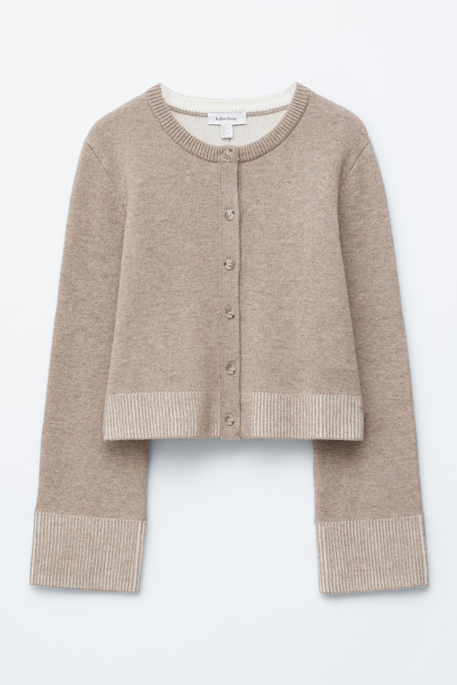 Verkürzte, kastenförmige Strickjacke - Graubraun/Dunkelgrau - 2