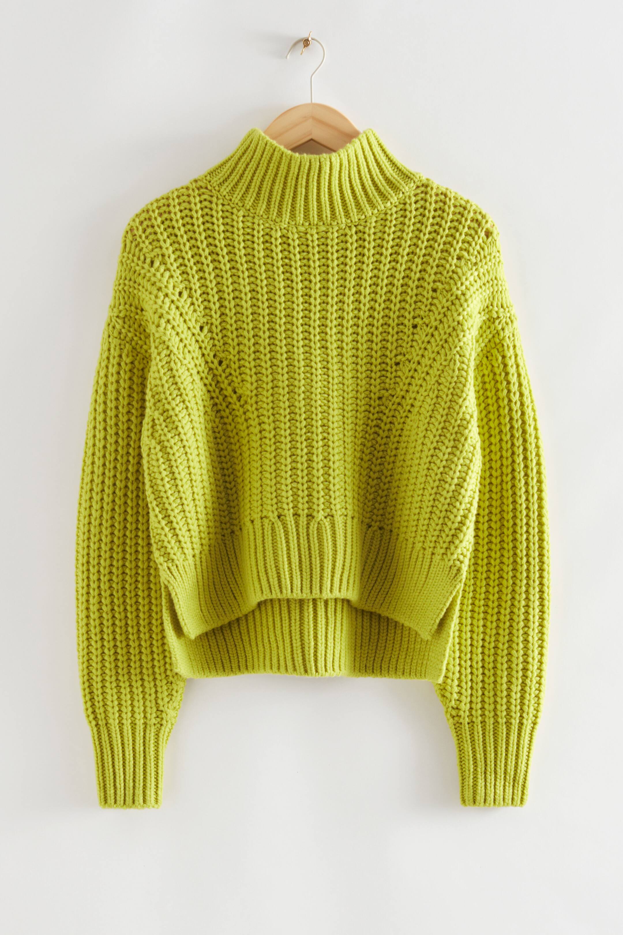 Chunky Wool Knit Jumper Langærmet Normallang Grøn DAME H&M DK
