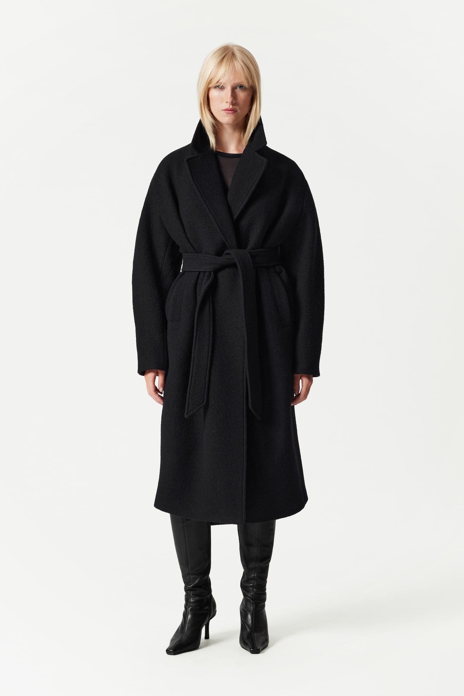 Voluminous Belted Wool Coat - Black/Beige/Dark Khaki/Navy/Brown/Dark Grey - 1