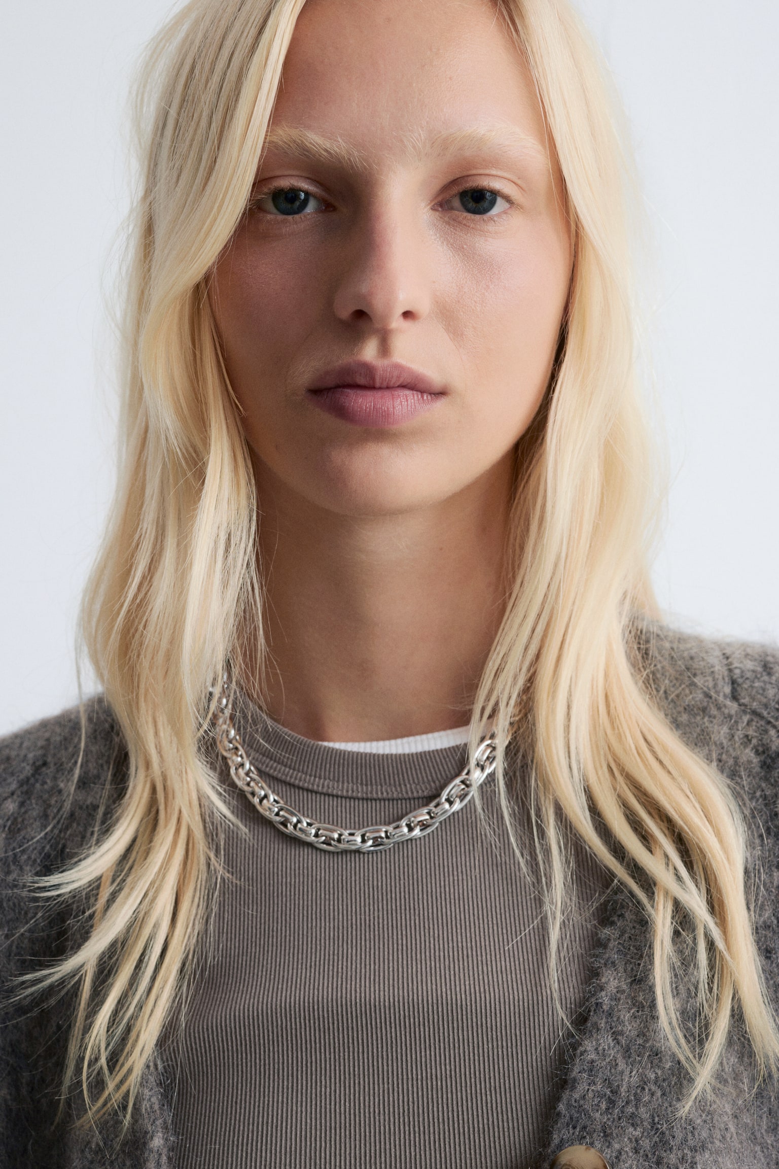 Cardigan lungo in misto mohair - Grigio/Blu scuro - 3