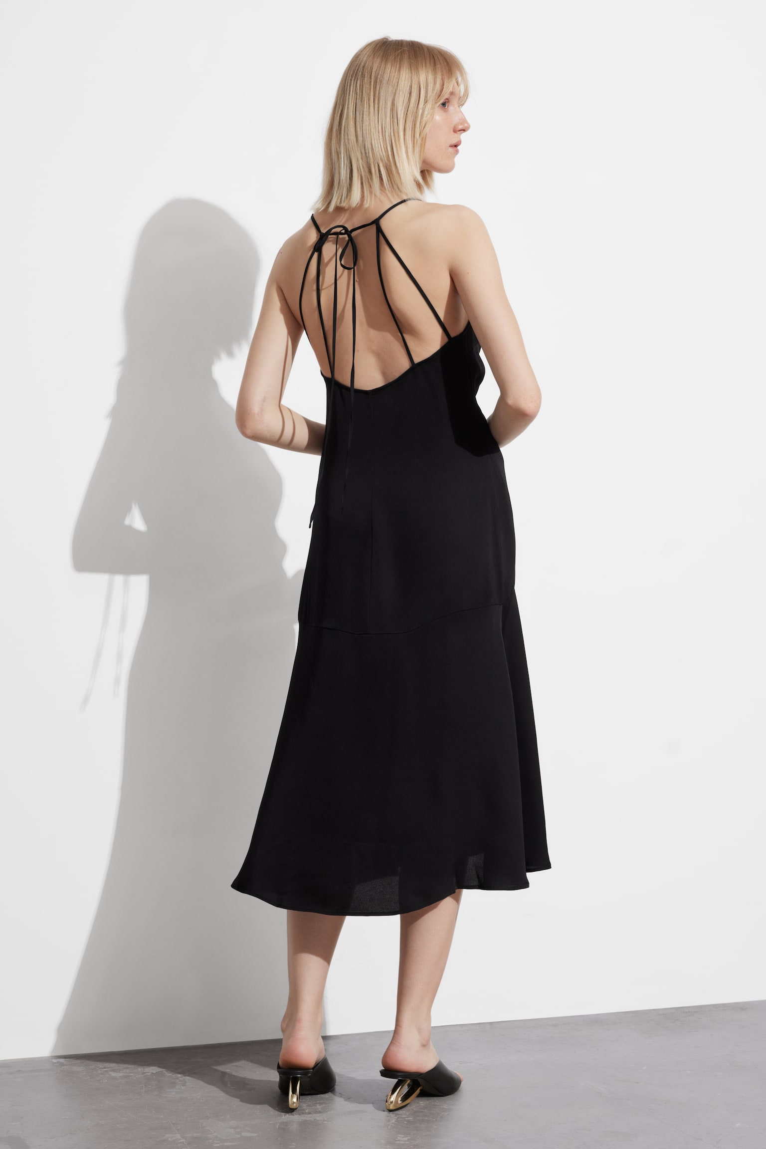 Halterneck Midi Dress - Black - 4