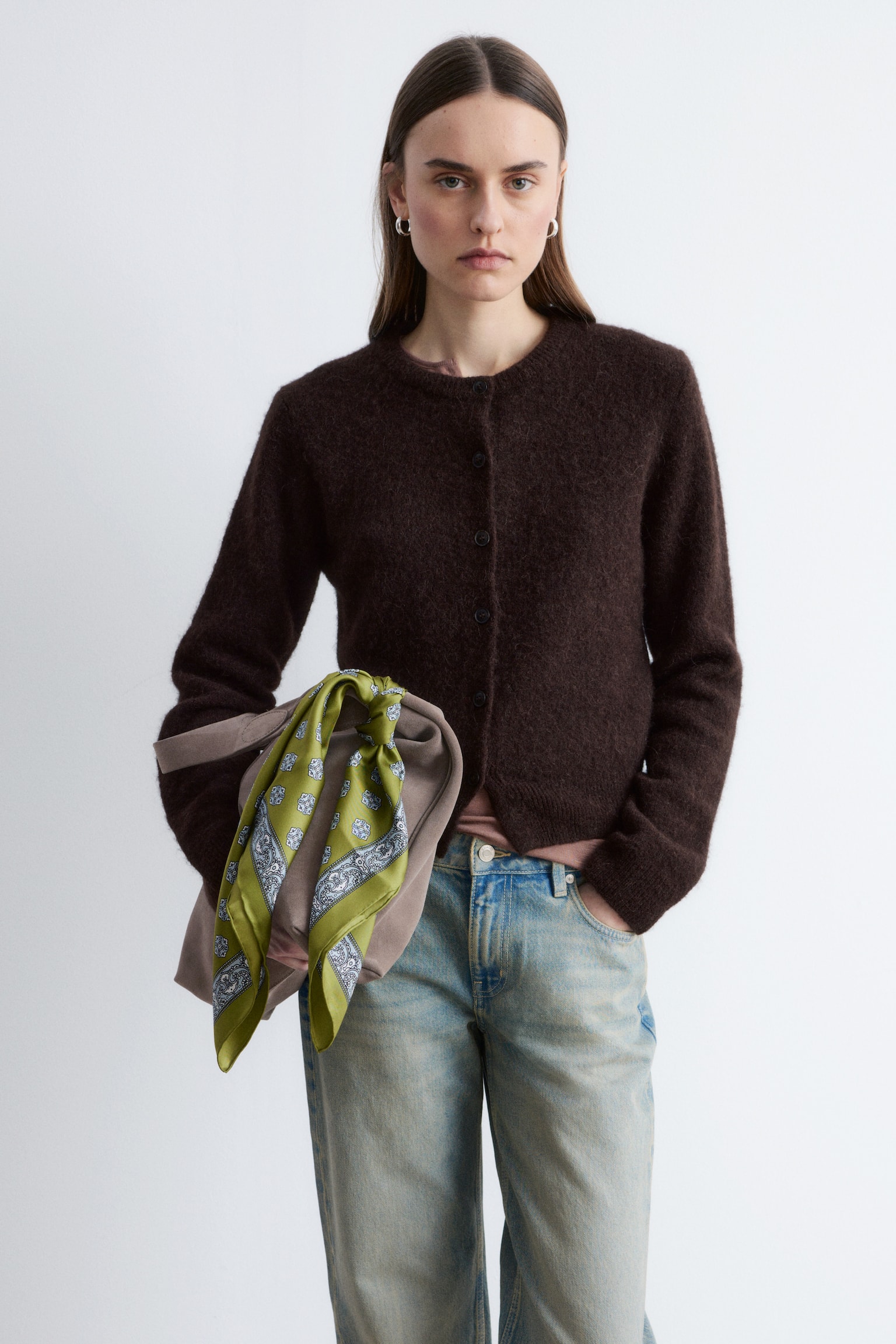 Cardigan i alpakablend - Mørkebrun/Orange/Gul - 1