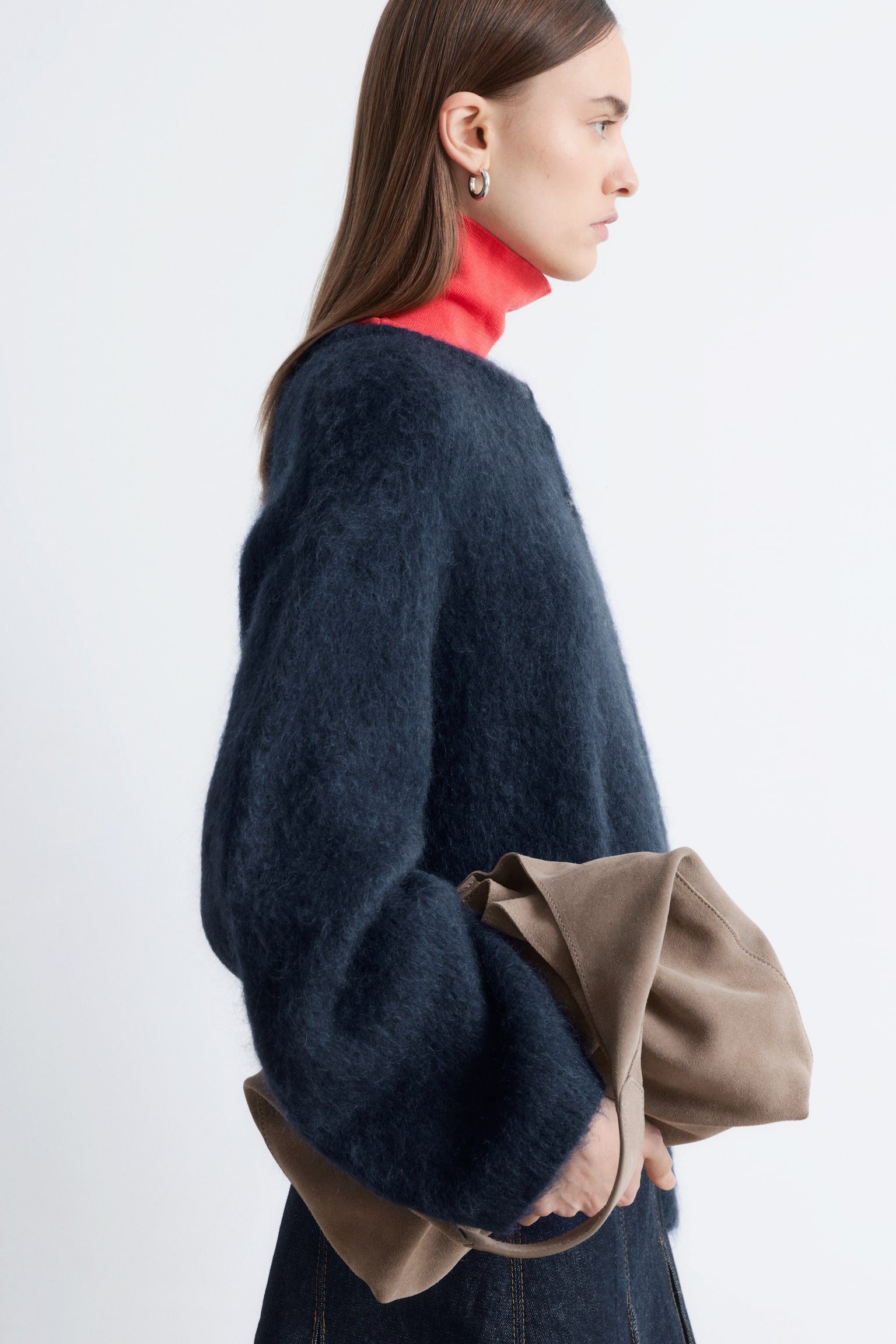 Klassische Tragetasche aus Veloursleder - Beige/Braun/Grün/Rost - 1