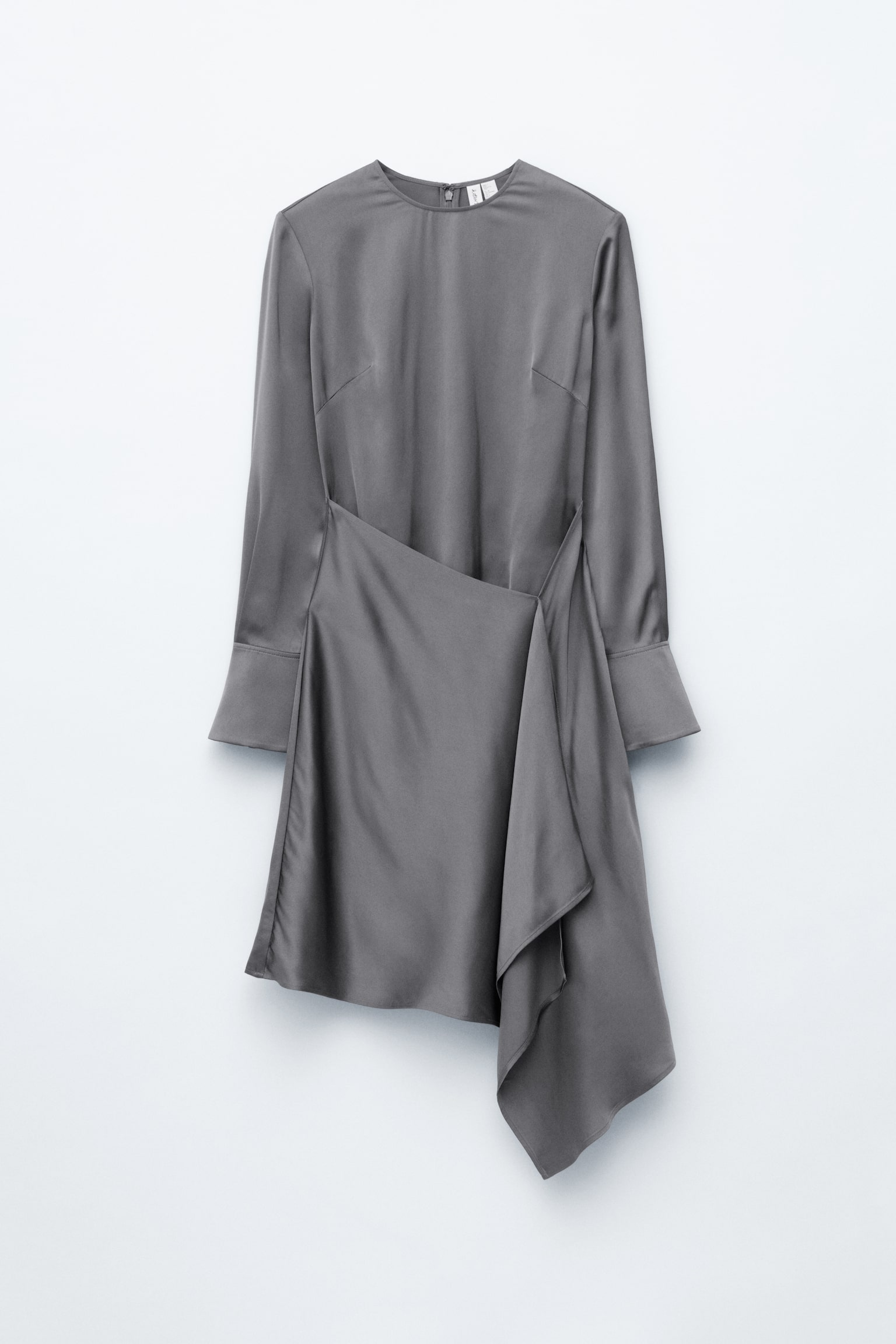 Robe courte asymétrique à manches longues - Gris argenté/Noir à motif fleuri - 2