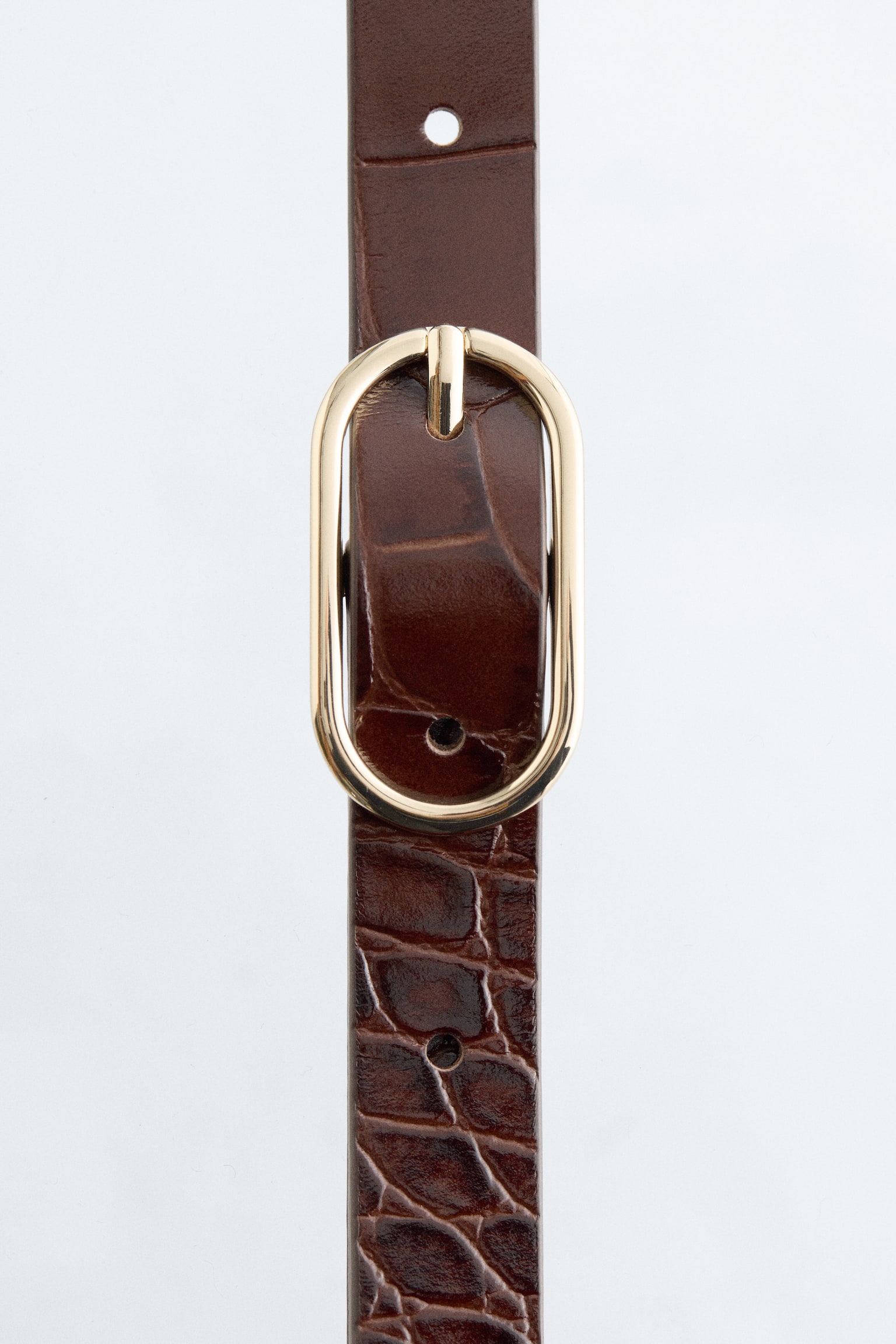 Schmaler Ledergürtel - Dunkelbraun/Krokooptik - 3