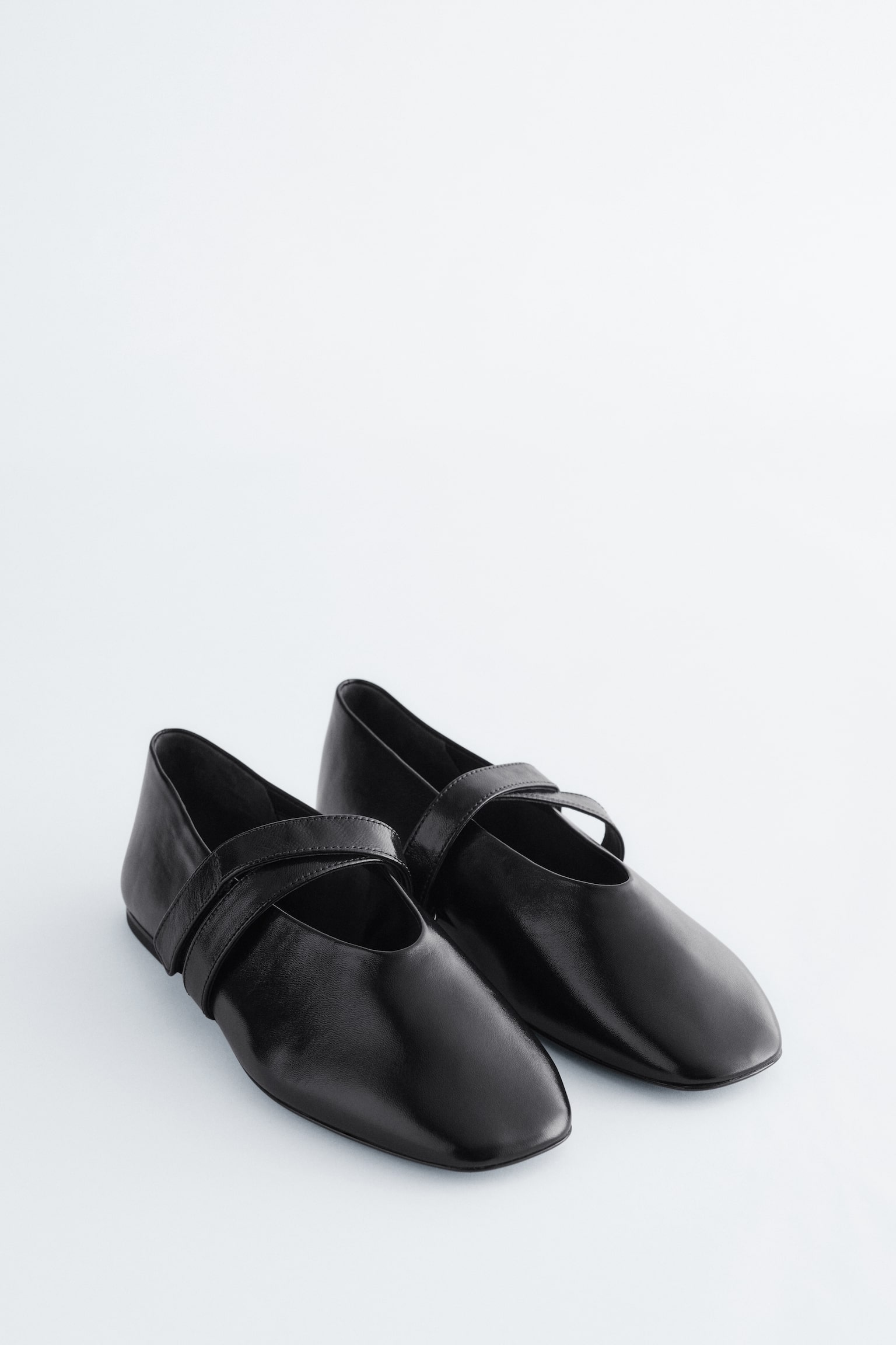 Ballerinasko i læder med krydsremme - Black Leather/Gråt læder/Beige Suede - 6