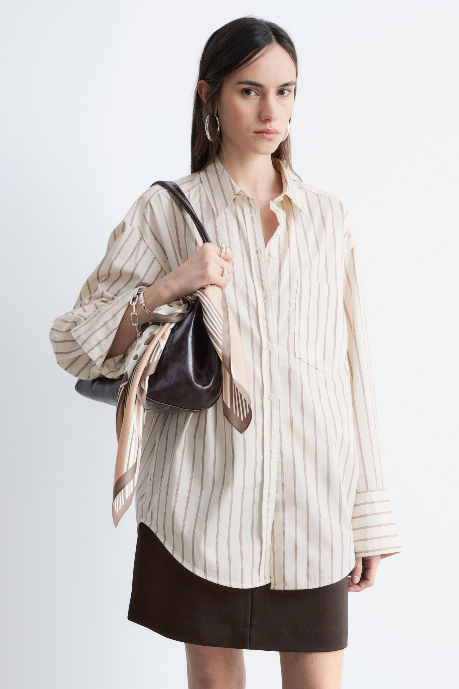 Bomuldsskjorte - Hvid/striber/Lyserøde/røde striber/Brune/blå striber/Mørk beige - 4