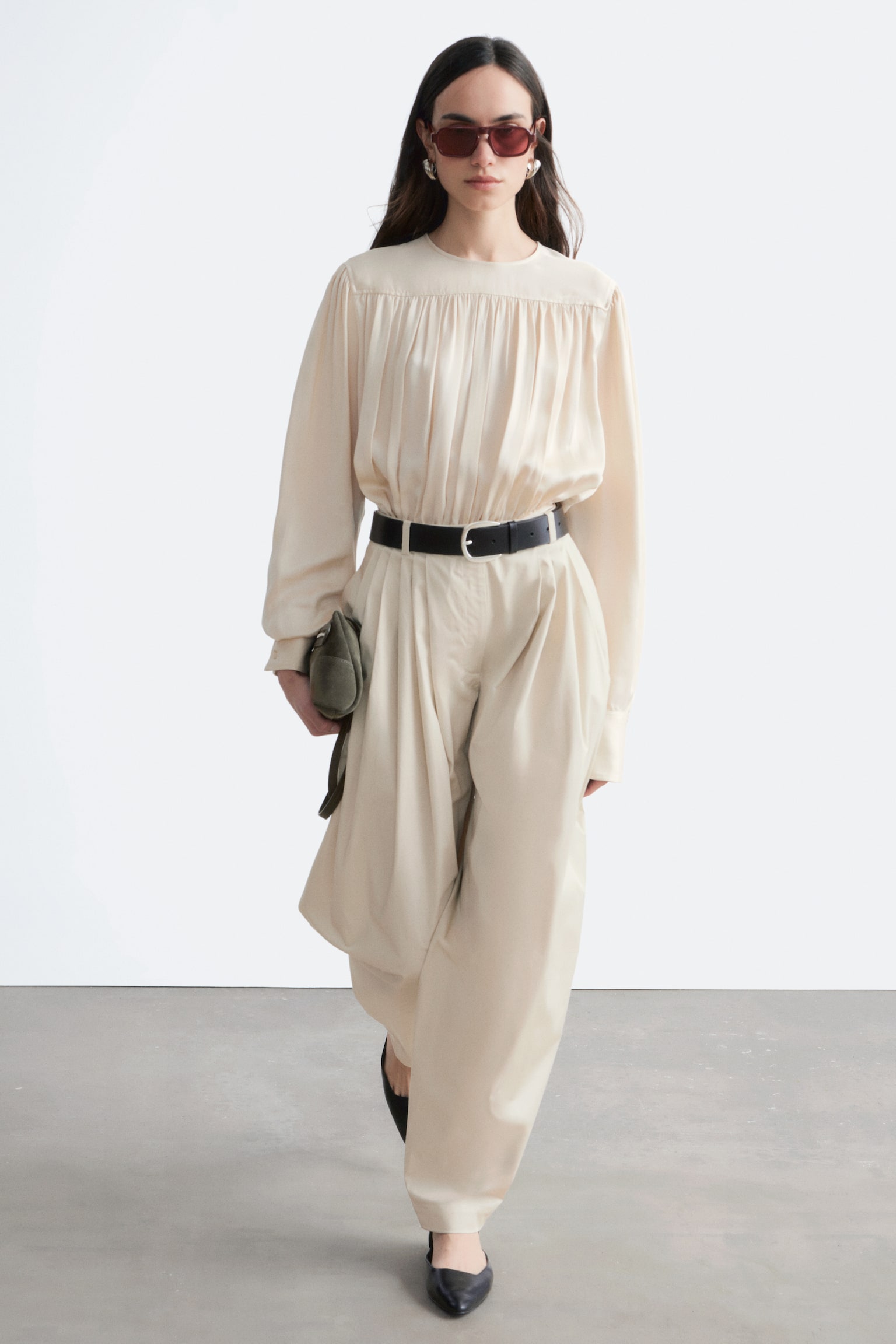 Hordó-szárú Redőzött Nadrág - Off-White - 5