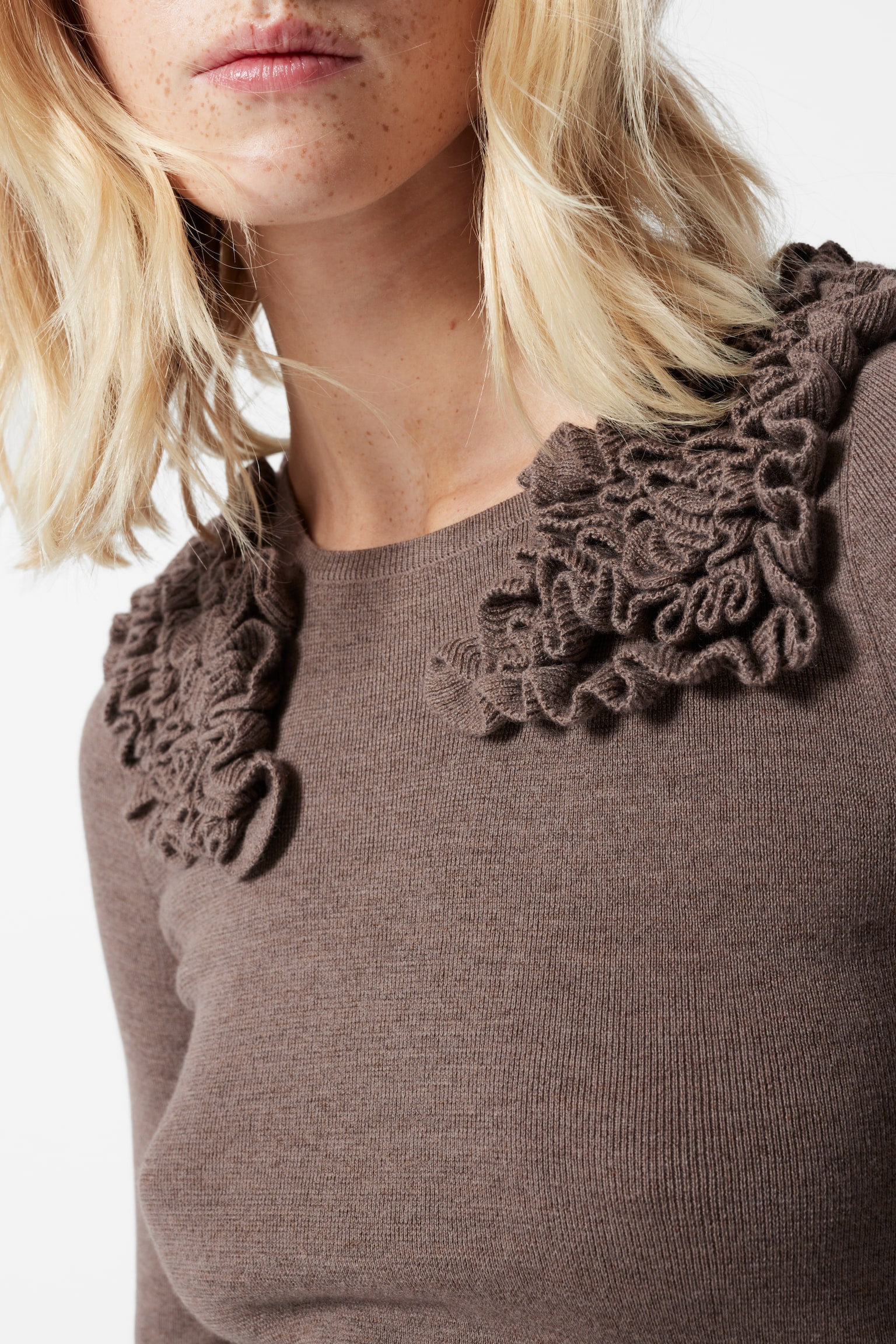 Ruffled Merino-Blend Top - Mole/Cream - 3