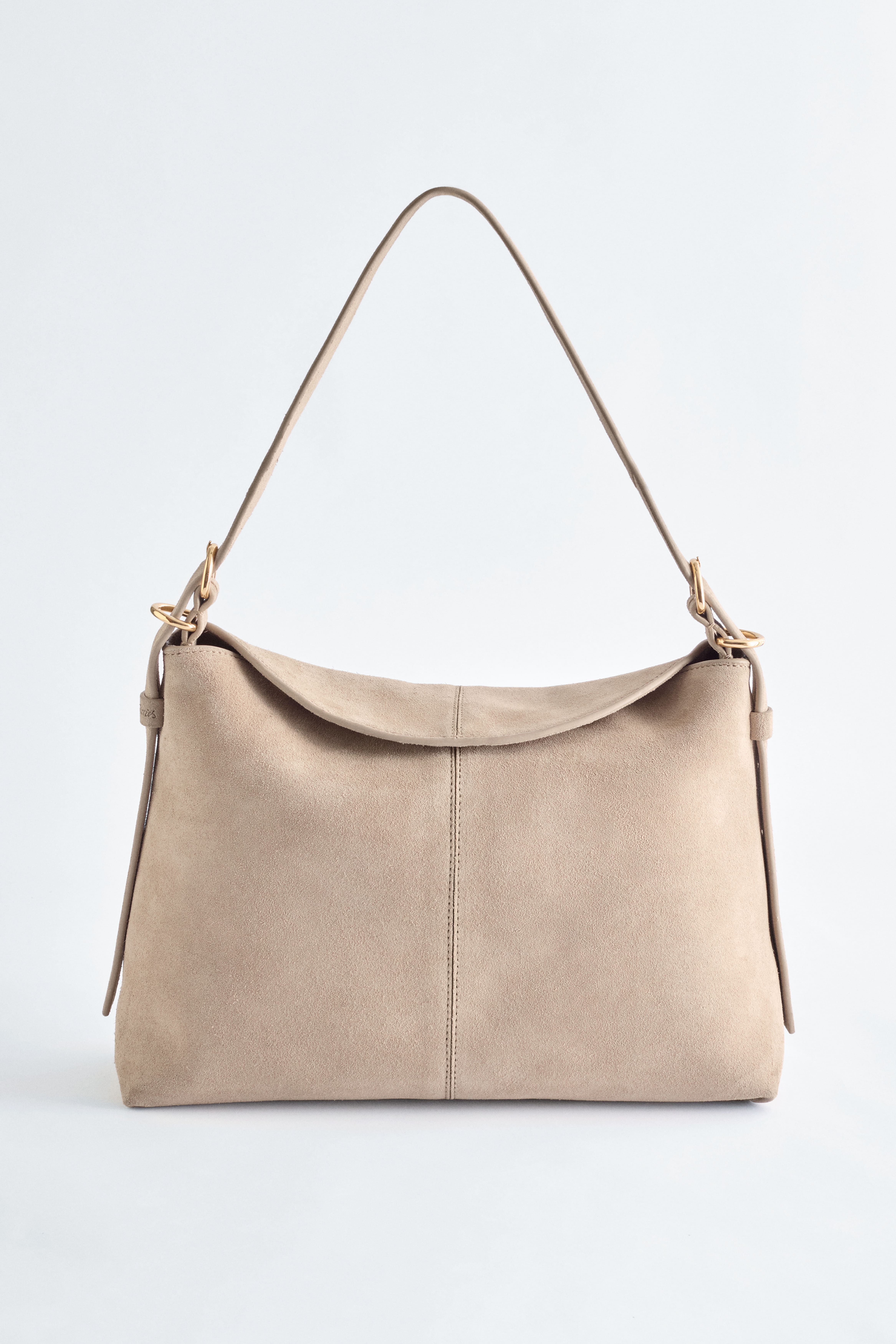 Große Umhängetasche aus Leder - Beige/Veloursleder/Schwarz