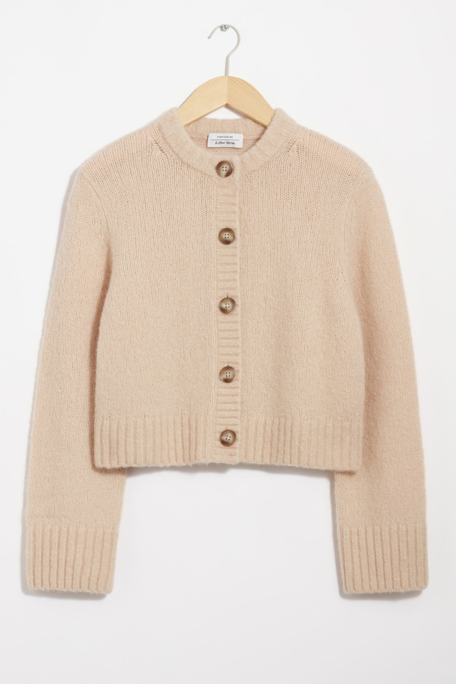 Buttoned Knit Cardigan - Beige/Dark Red/Mole - 2