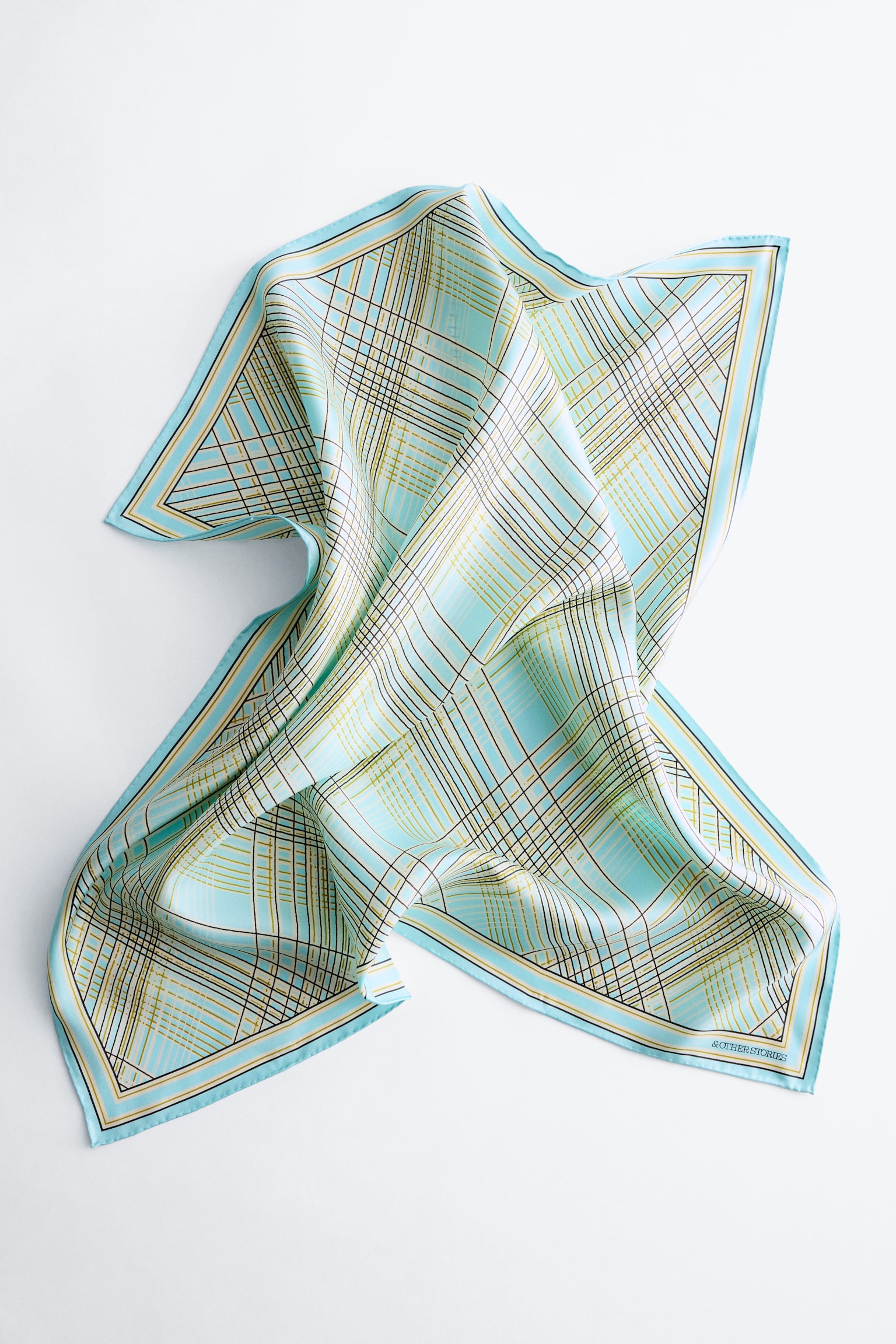 Potiskovaný hedvábný šátek - Světlá Tyrkysová/Žlutá/Meruňková - 2