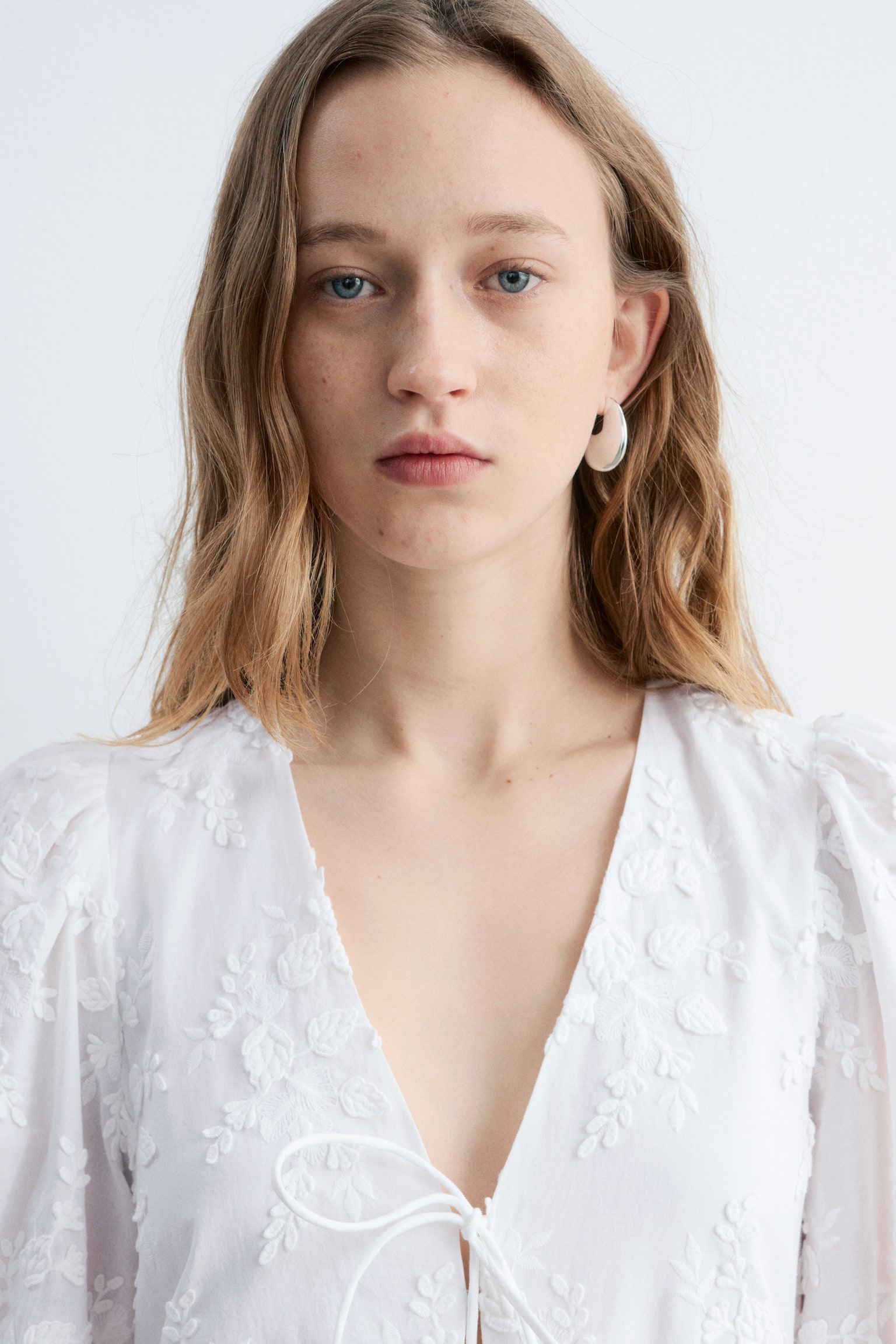 Embroidered Mini Dress - White - 7