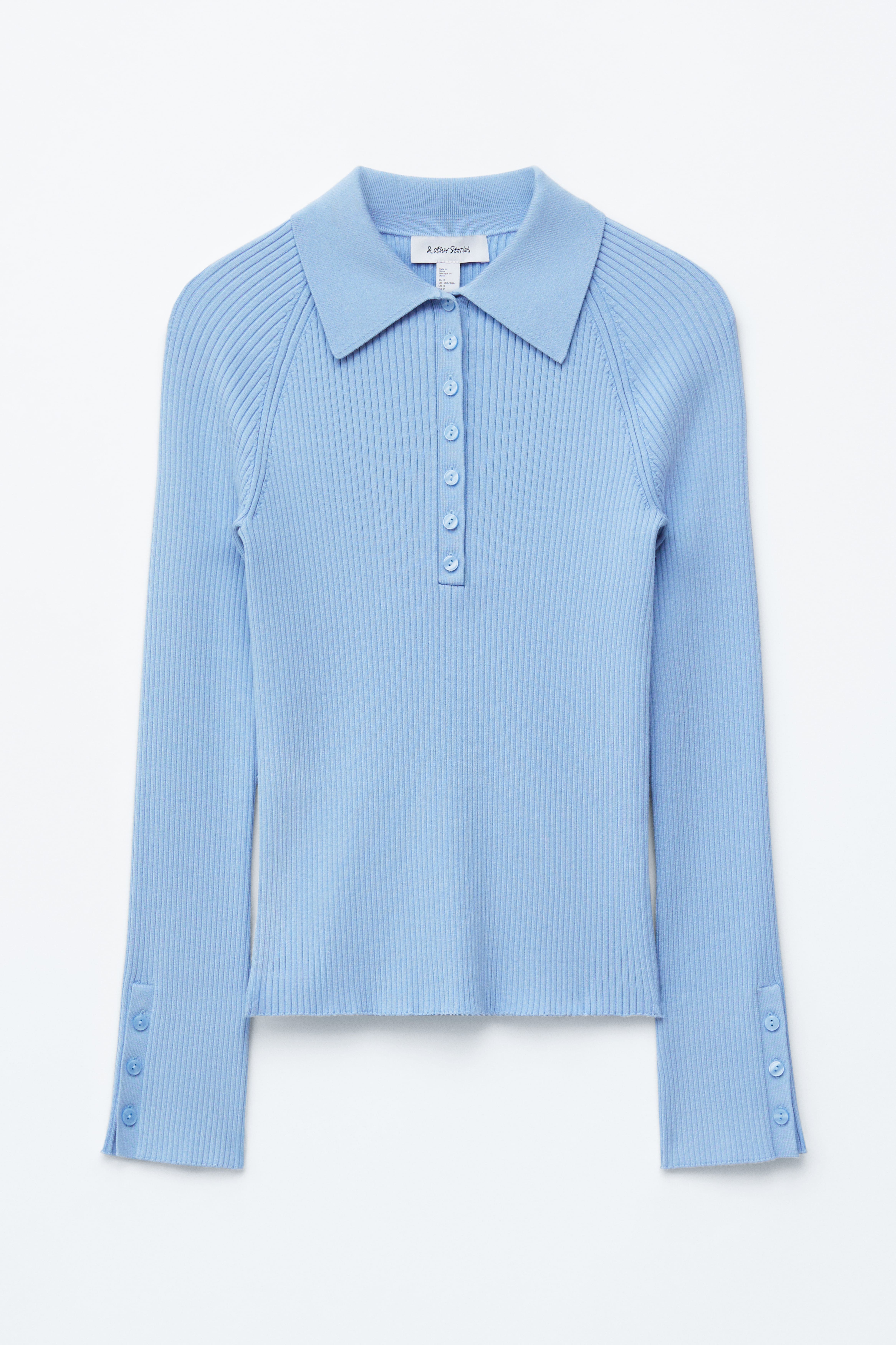 Ribstrikket poloshirt - Lyseblå/Mørkebrun/Karamelbrun