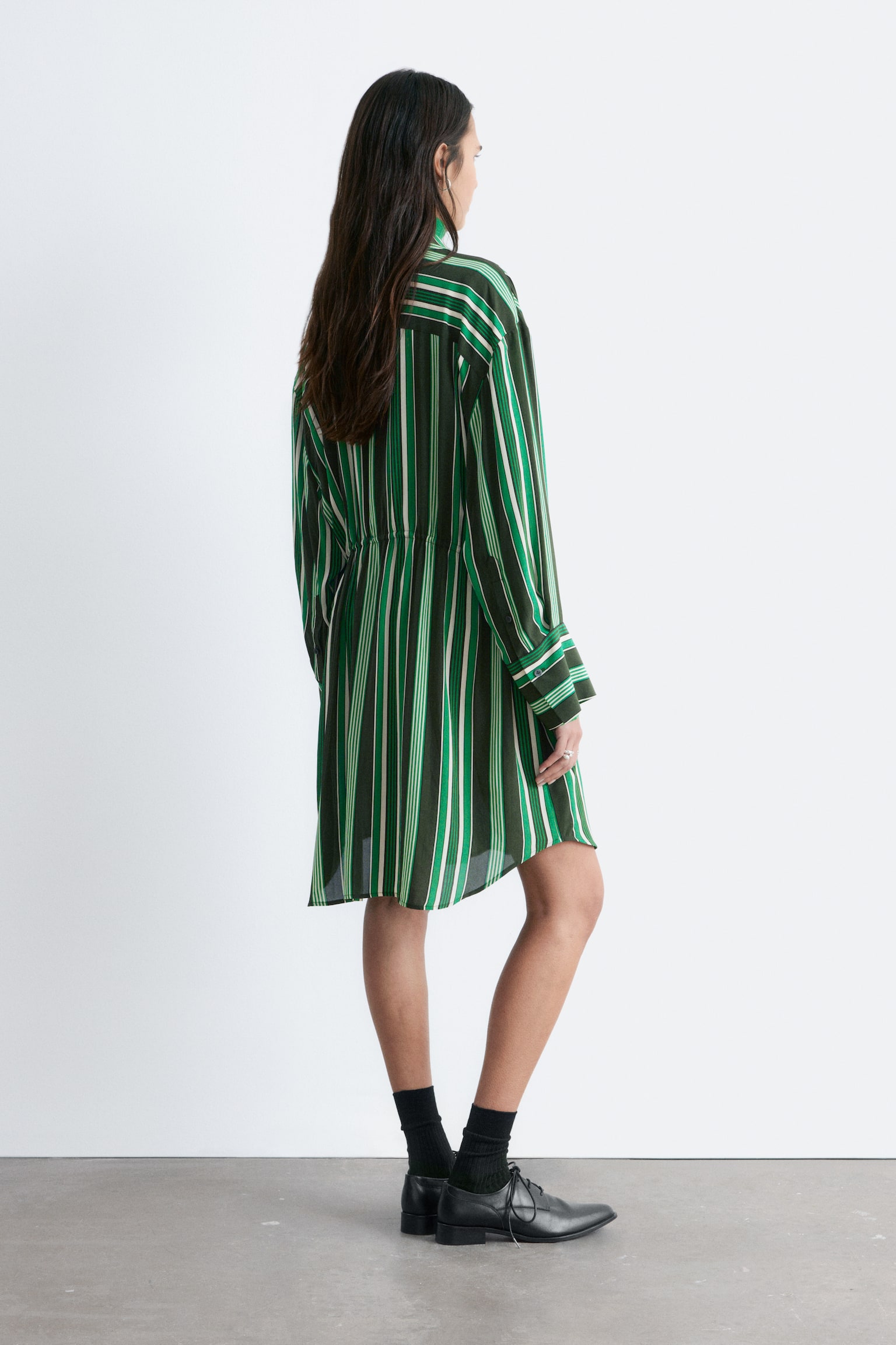 Chemisier oversize con coulisse - Righe verdi - 4