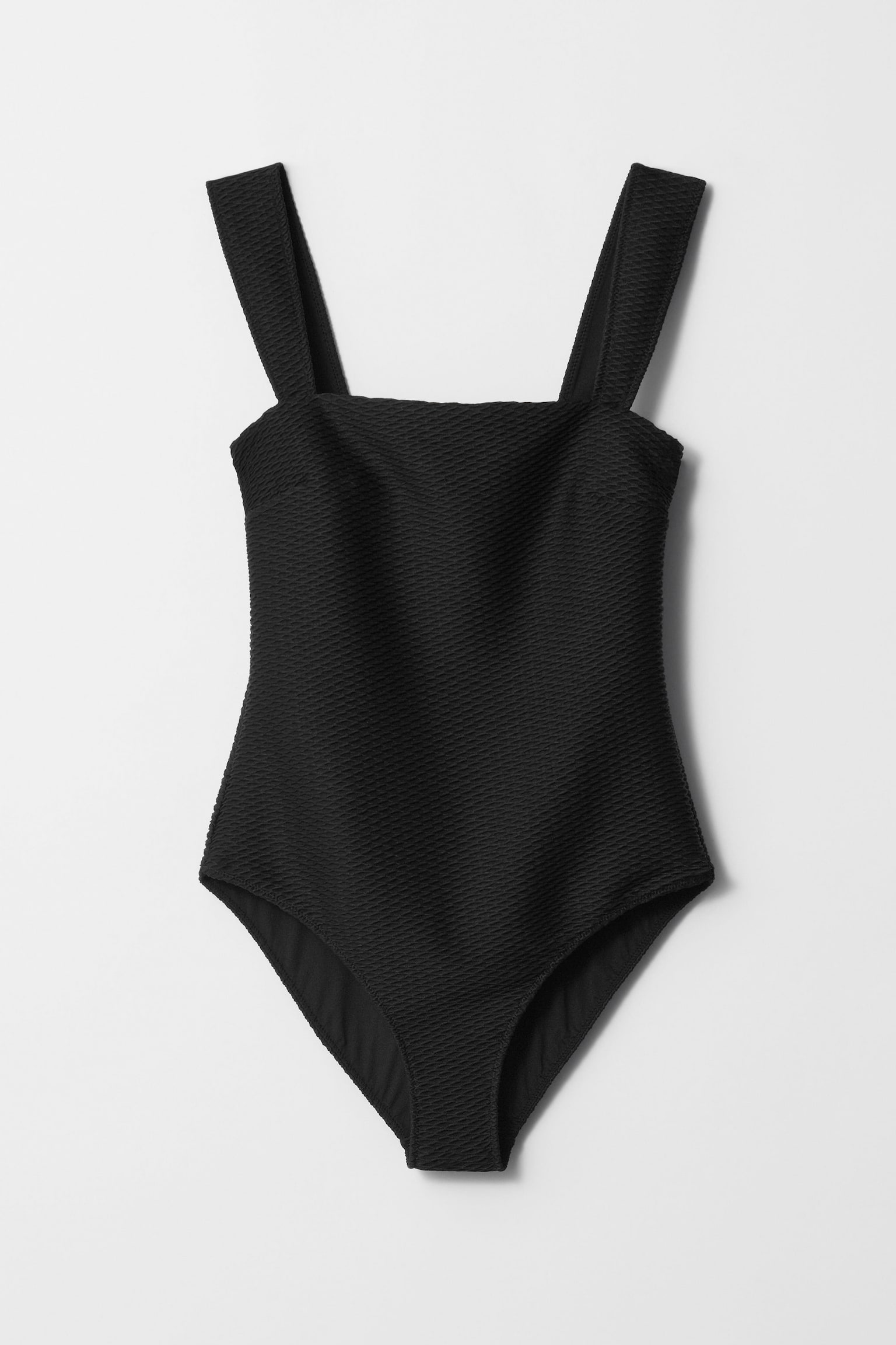 Textured Square-Neck Swimsuit - Black - 2