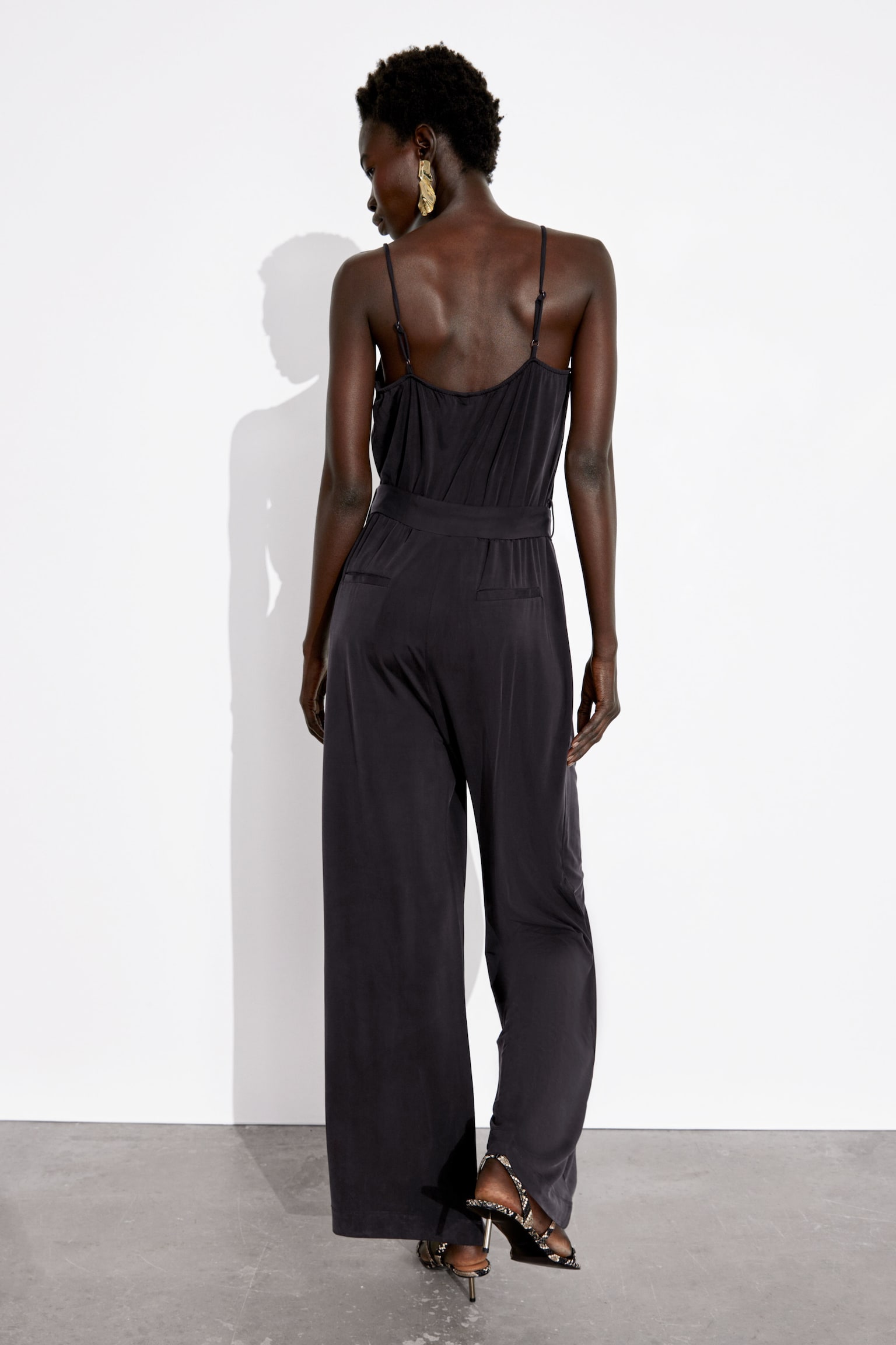 Belted Strappy Jumpsuit - Black - 3