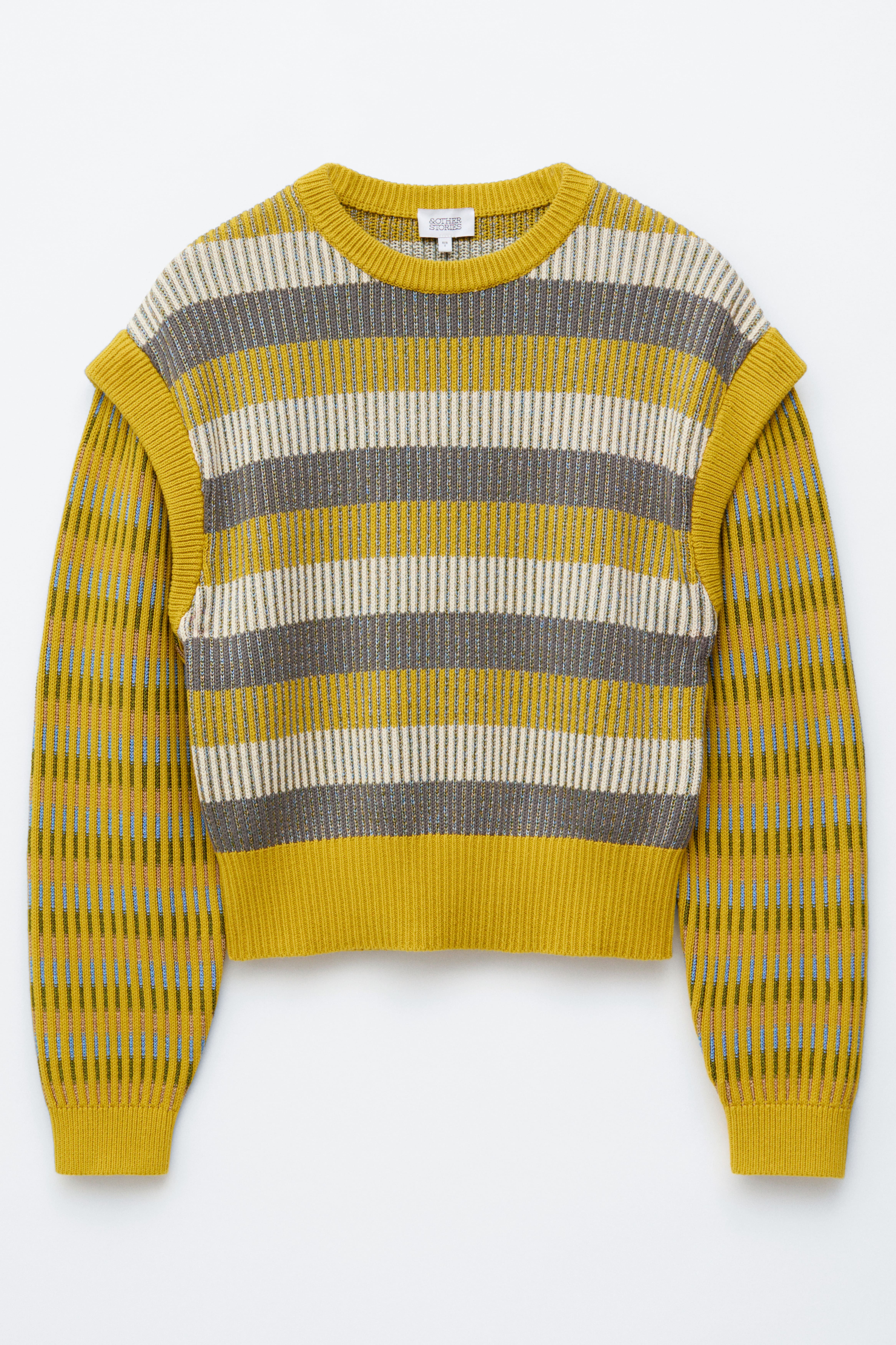 Maglione a pannelli con motivo a righe - Righe giallo/grigio/Beige/Righe multicolore
