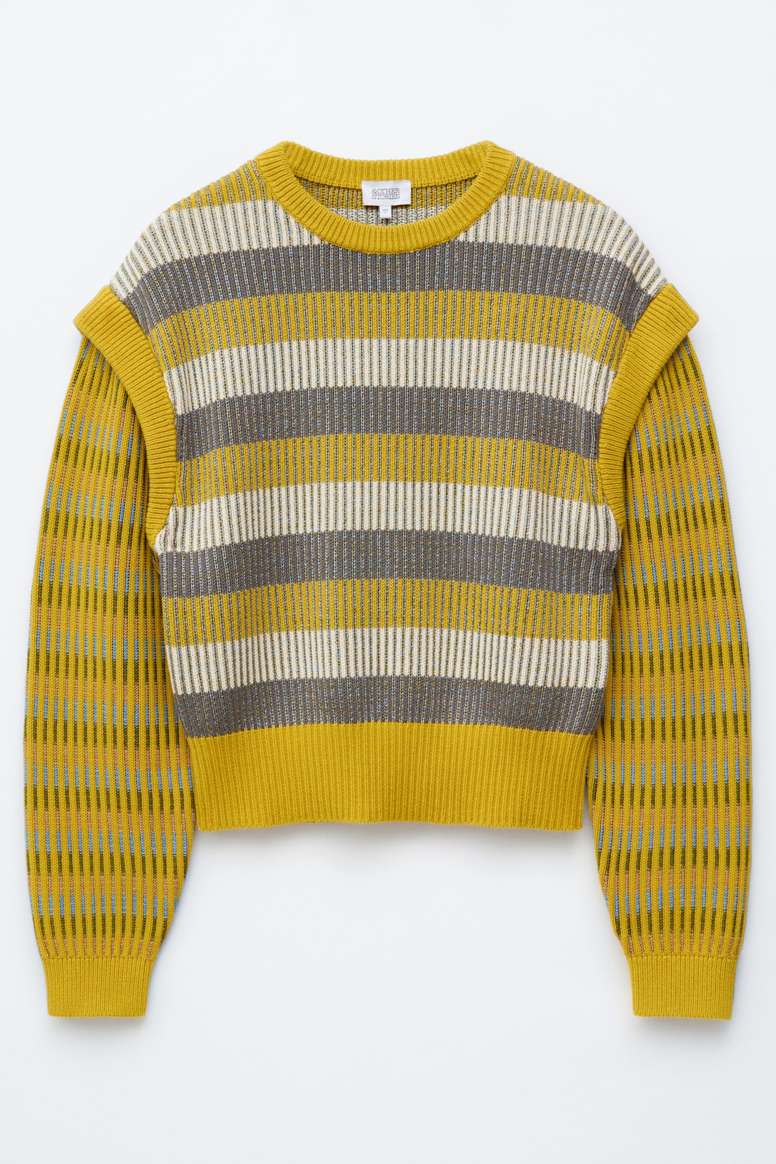 Maglione a pannelli con motivo a righe - Righe giallo/grigio/Beige/Righe multicolore - 2