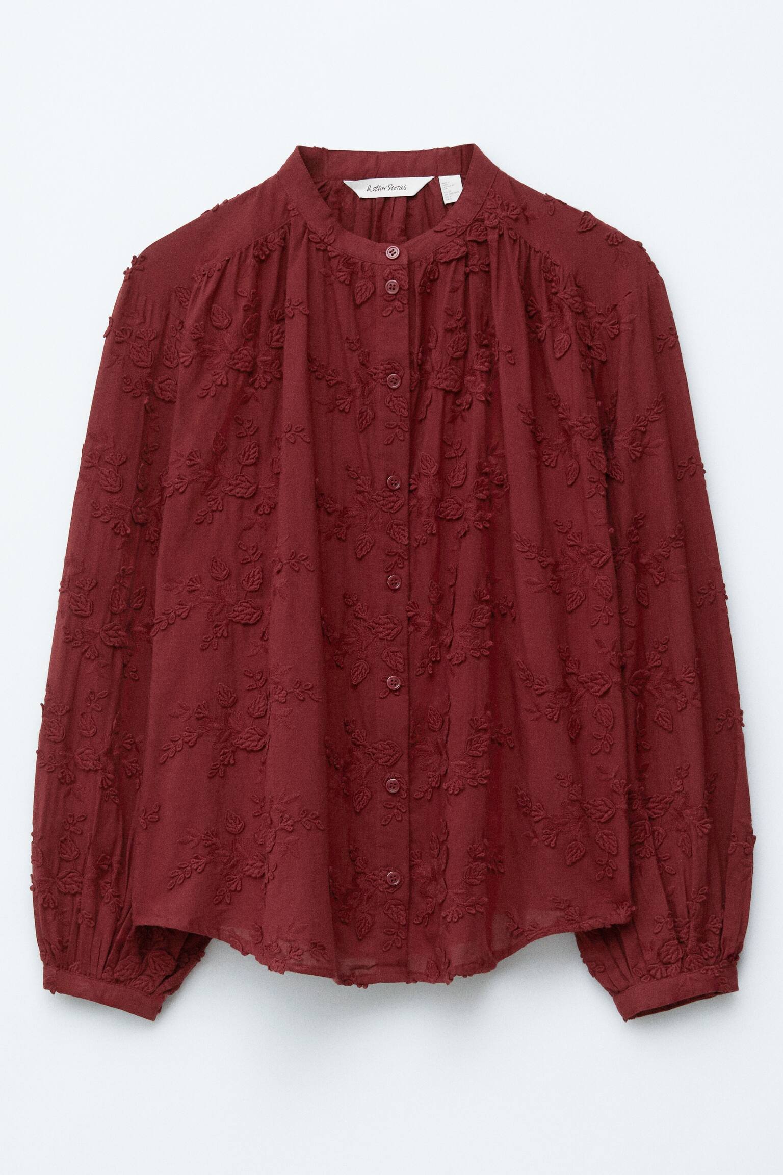 Blouse ample à fleurs en appliqué - Rouge foncé/Blanc/Noir/Bleu pétrole/Broderie rose poudré - 2