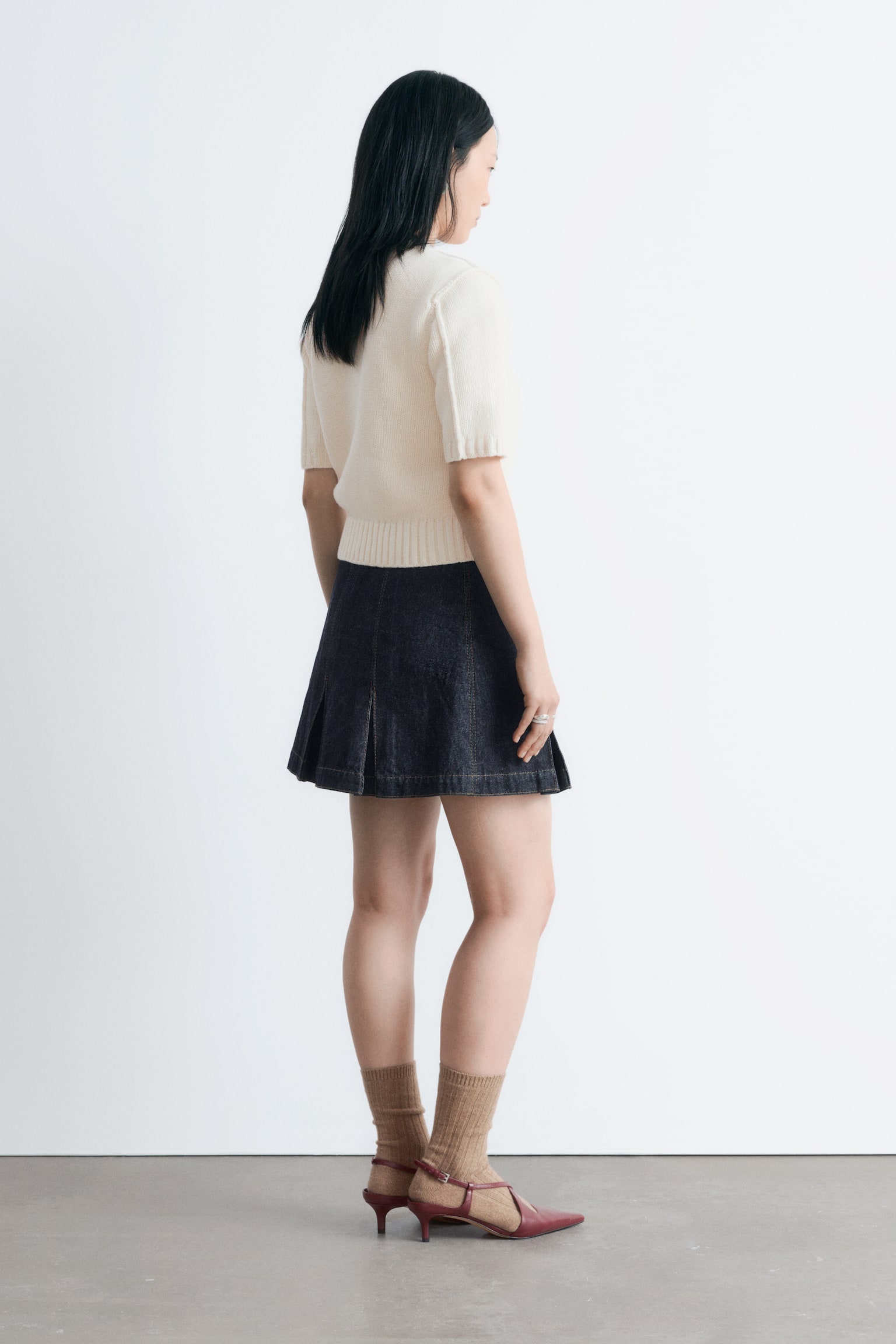 Minigonna in denim a pieghe - Blu scuro - 6