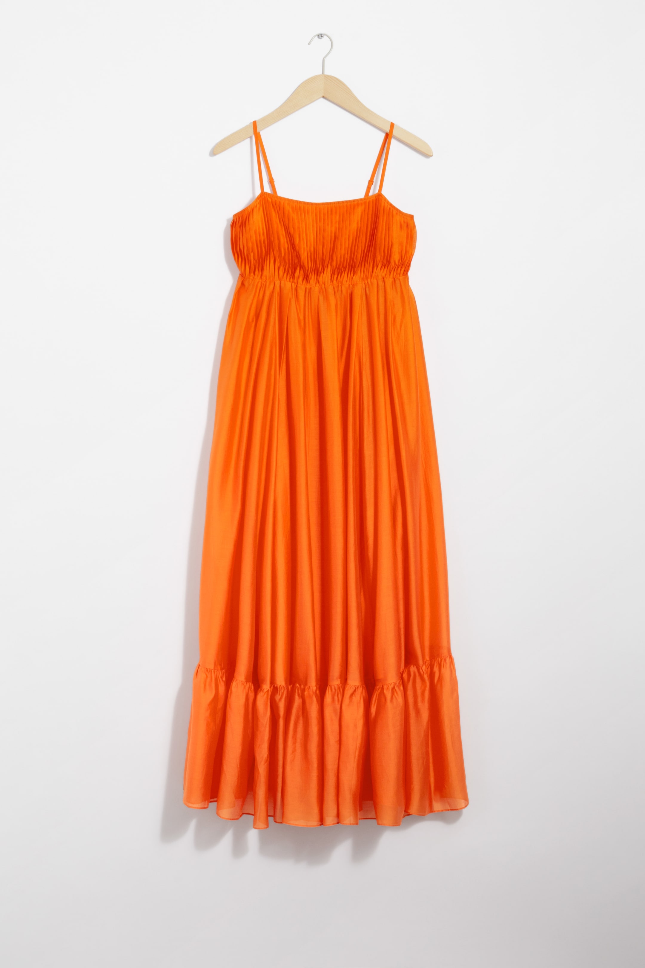 Strappy Tiered Midi Dress - Square neckline - Sleeveless - Orange ...