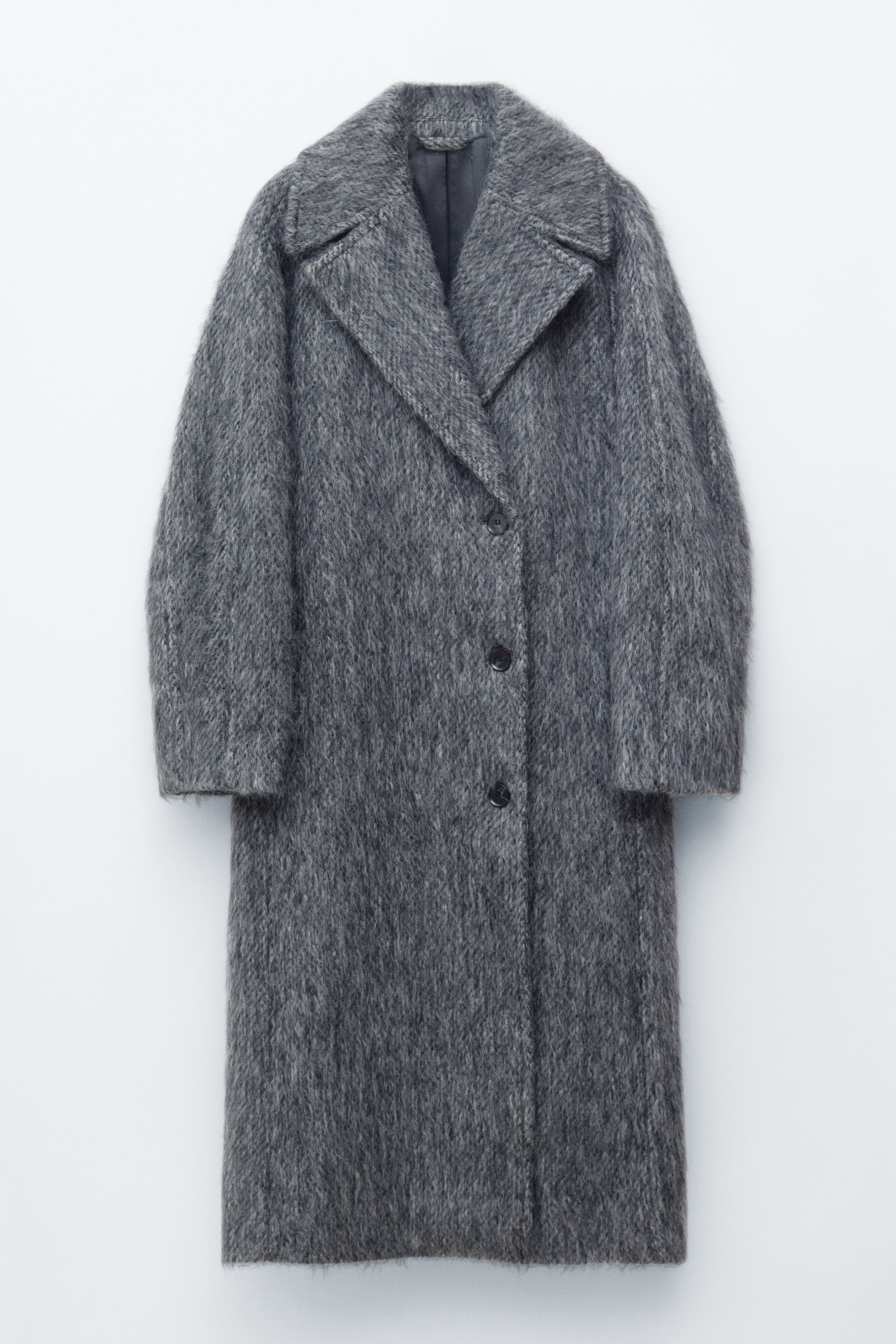 Mantel aus gebürsteter Wollmischung - Dunkelgrau meliert