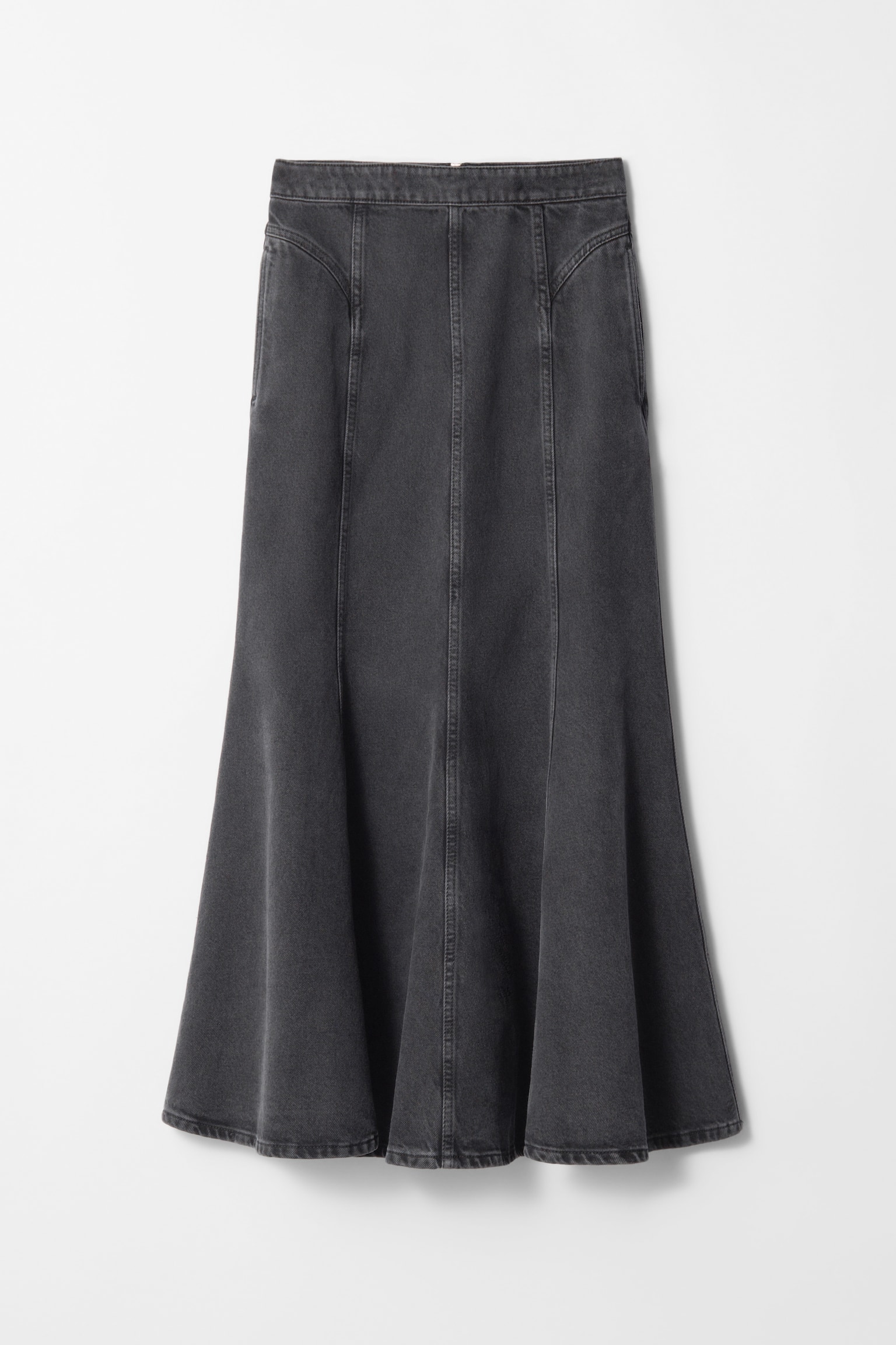 Pleated Denim Maxi Skirt - Black - 2