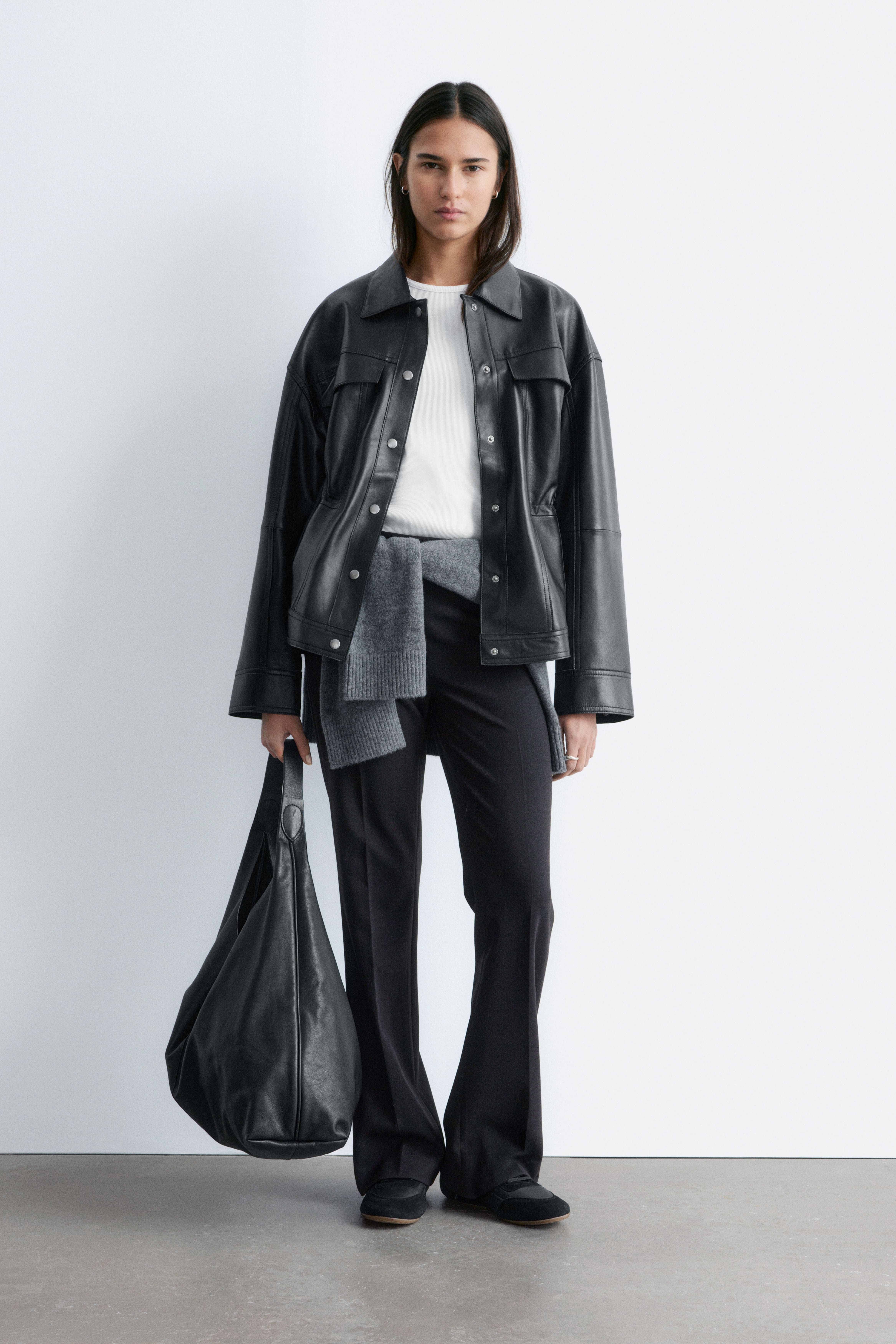 Broek met persplooien - Donkerbruin/Grijs