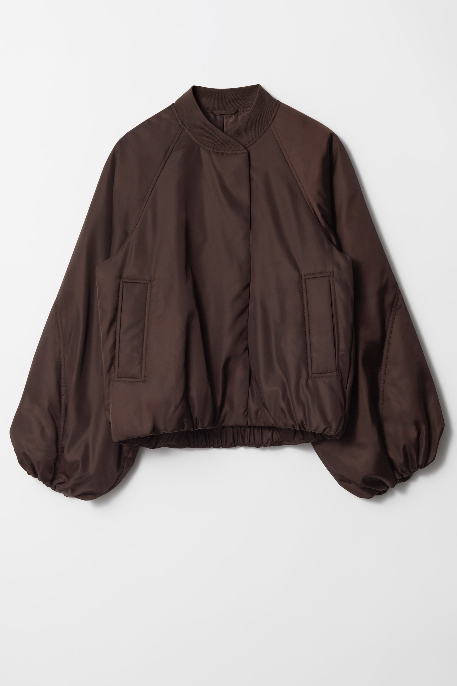 Voluminous-Sleeve Bomber Jacket - Dark Brown - 2