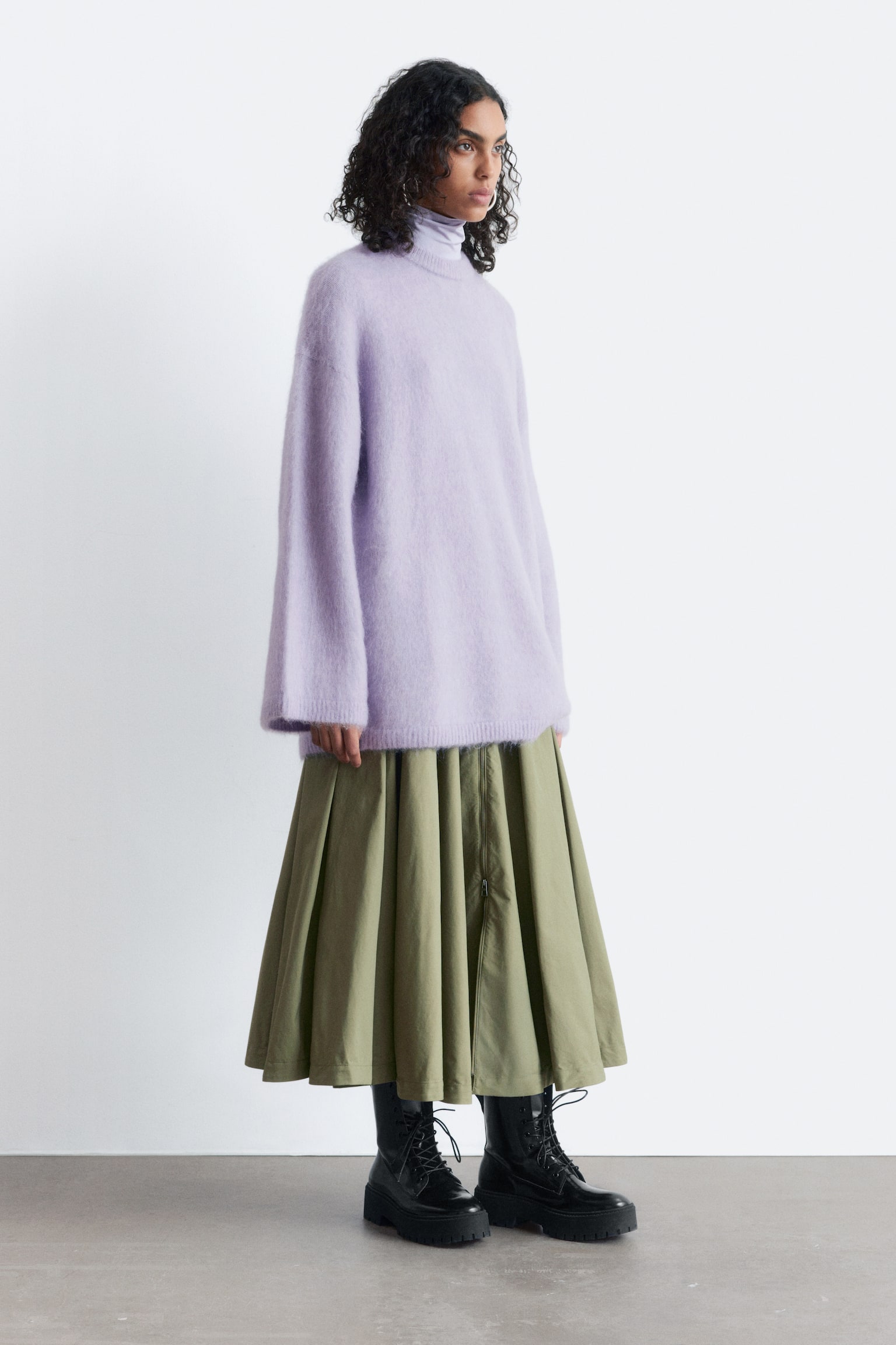 Midirock in A-Linie mit Kordelzug - Khaki/Schwarz - 1