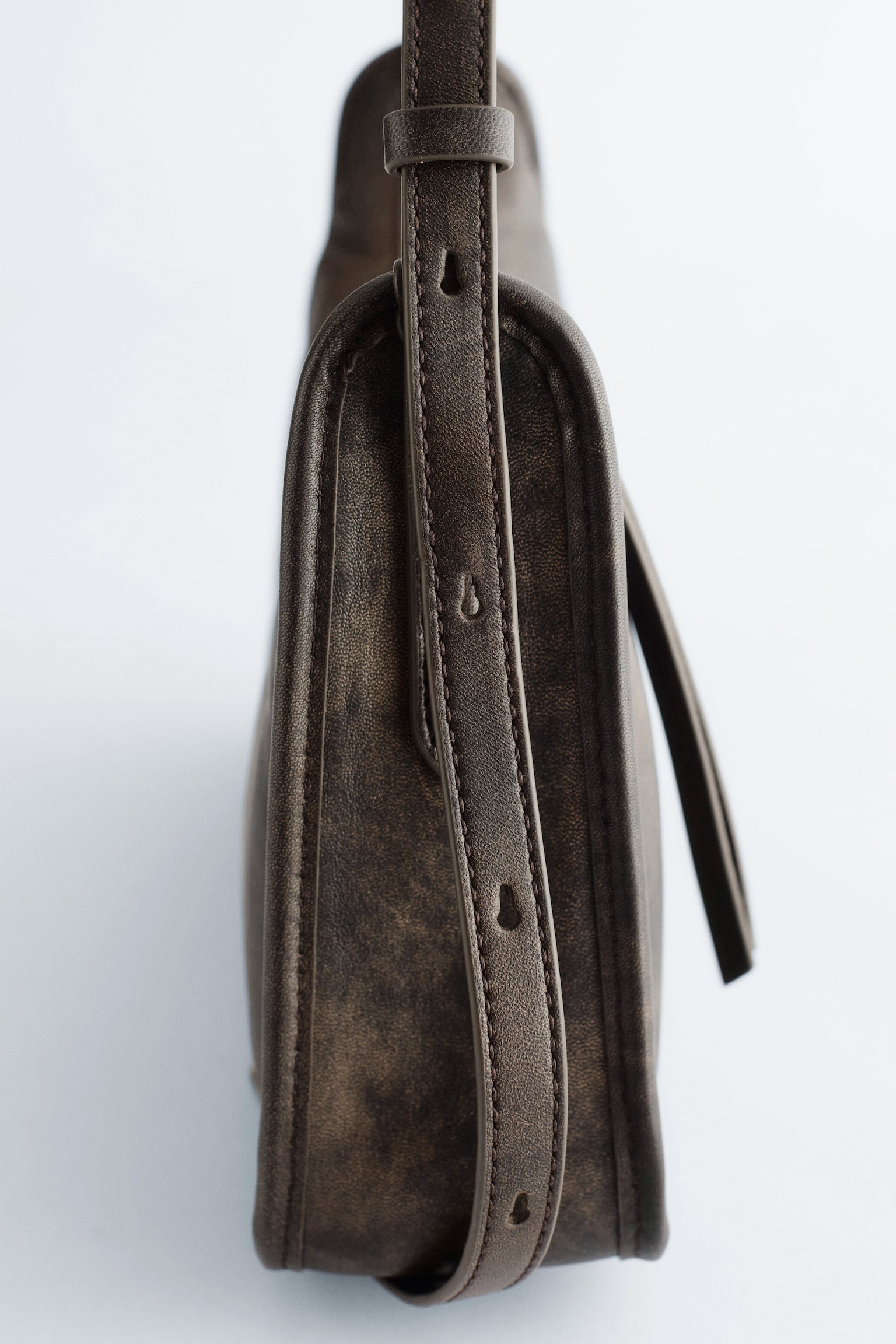 Кожена чанта за рамо - Кафяво/Черен - 5