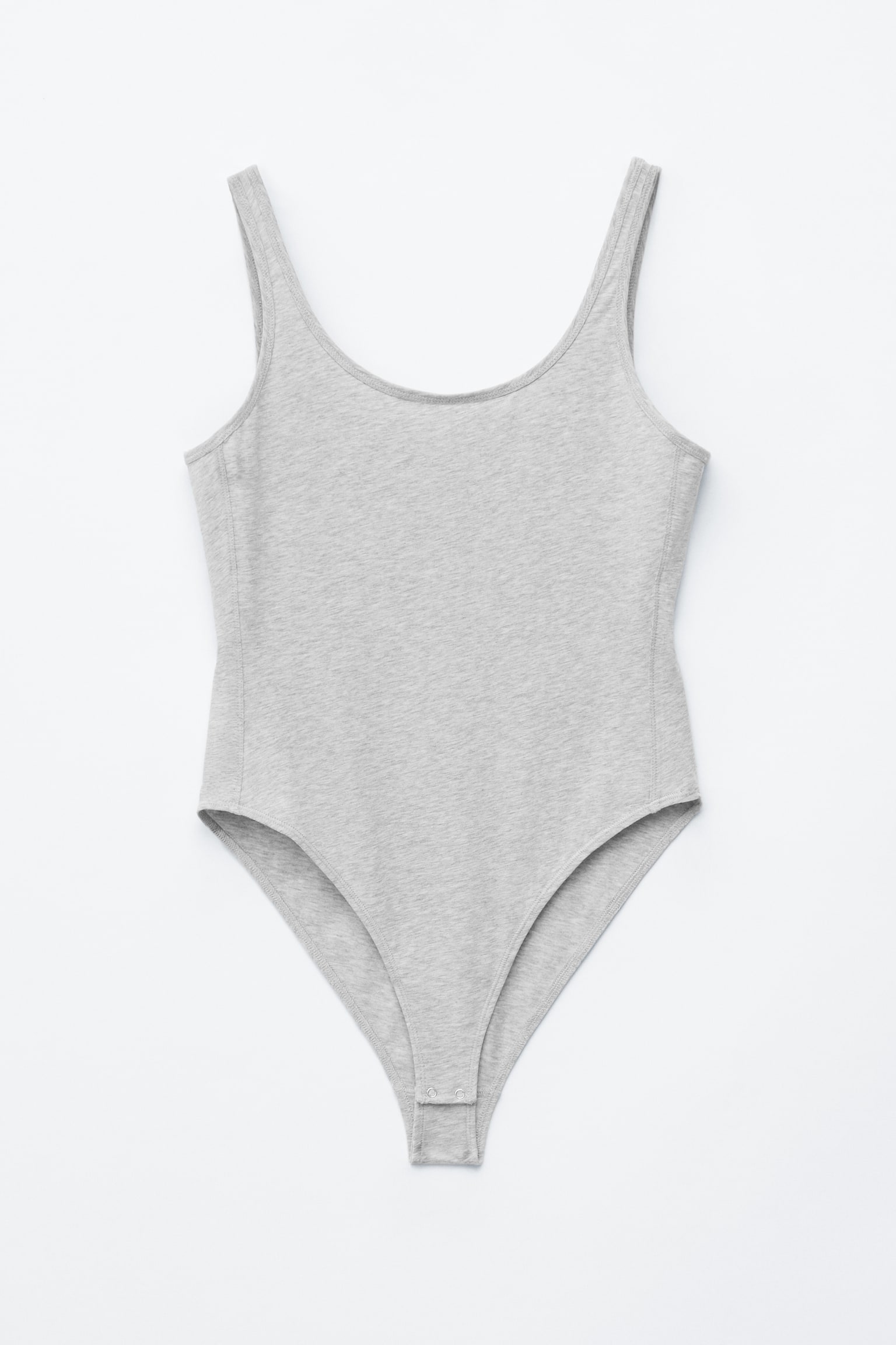 Trikåbody med djup halsringning - Ljusgrå