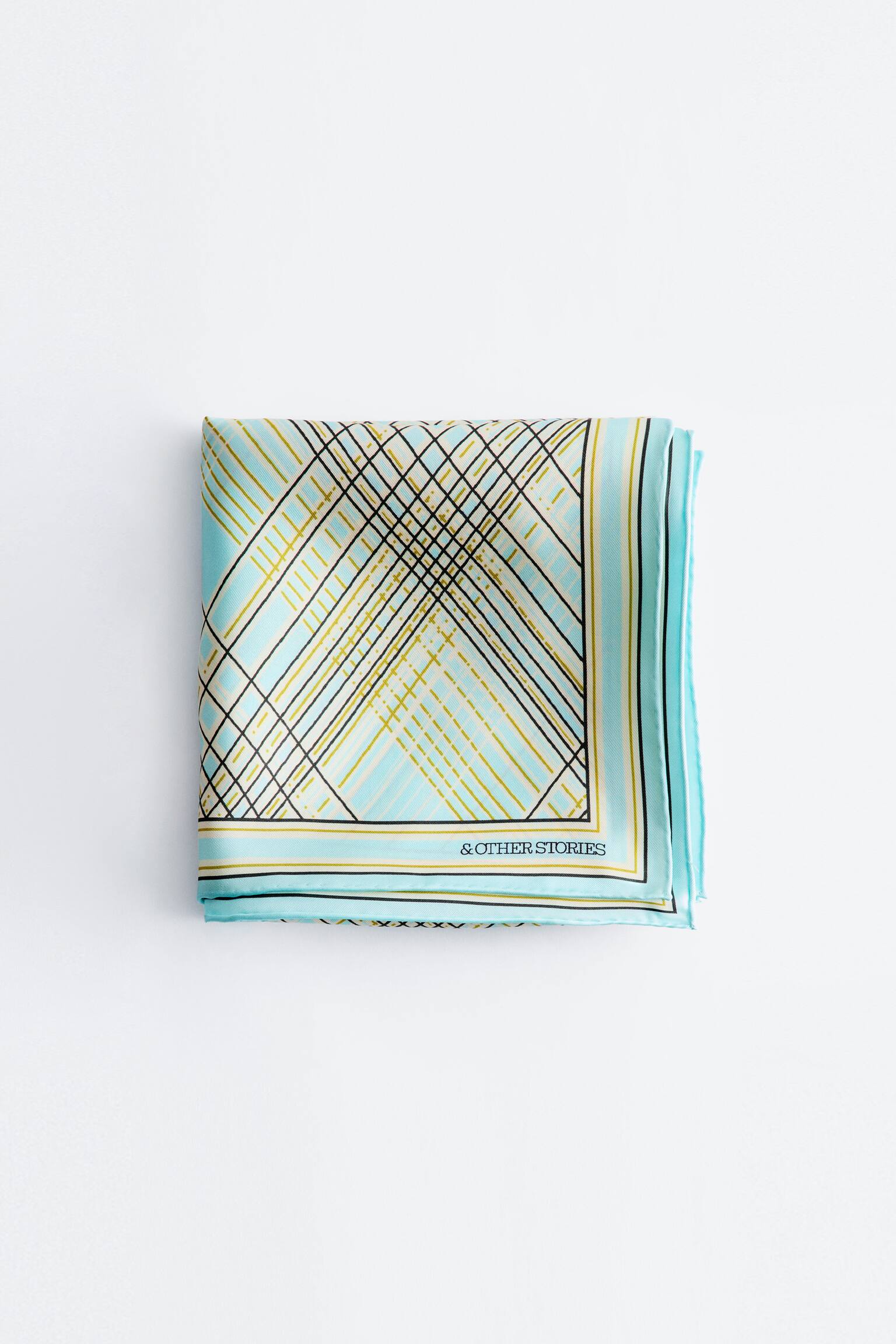 Potiskovaný hedvábný šátek - Světlá Tyrkysová/Žlutá/Meruňková - 1