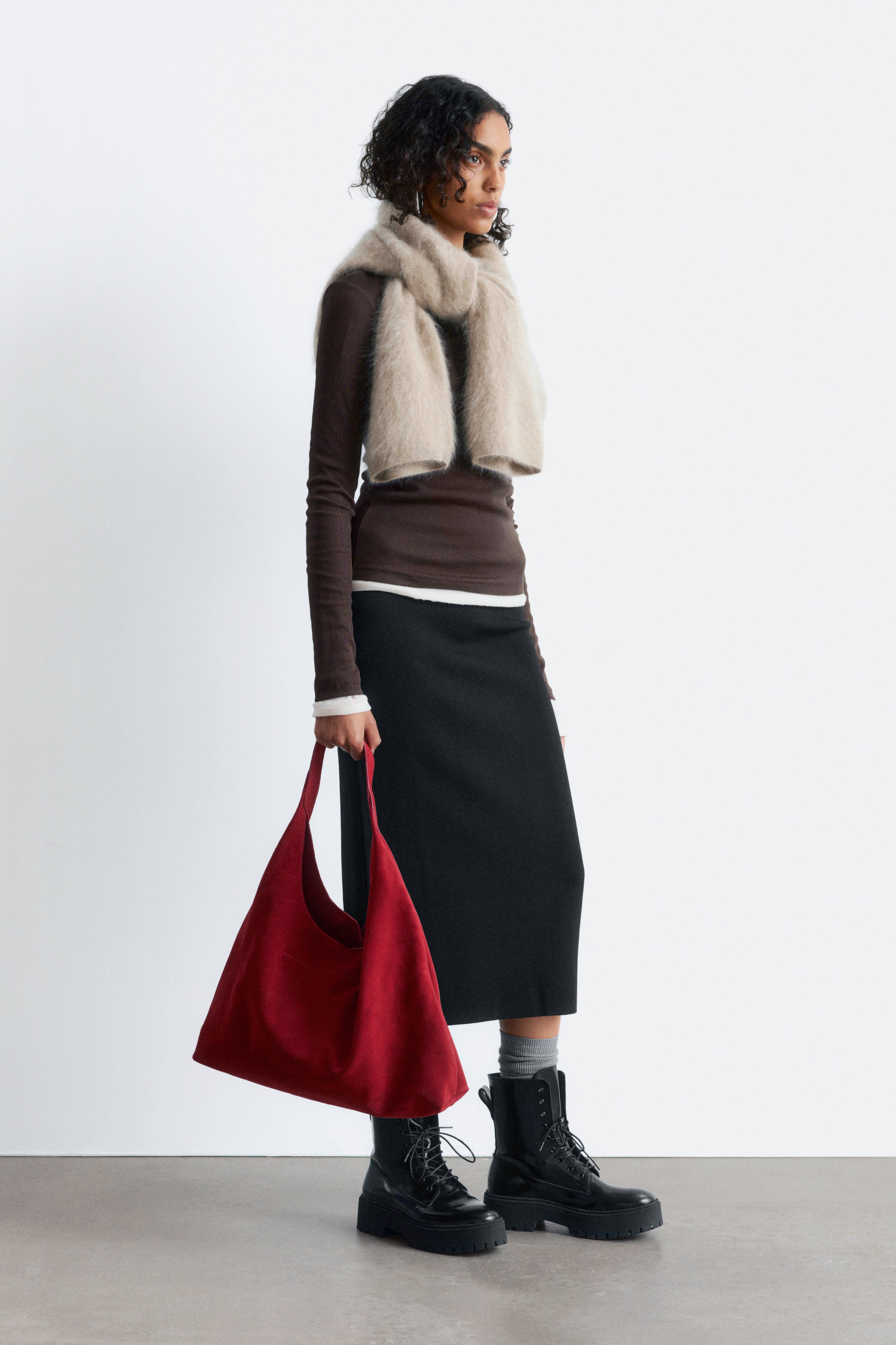 Strikket blyant-midiskjørt - Svart