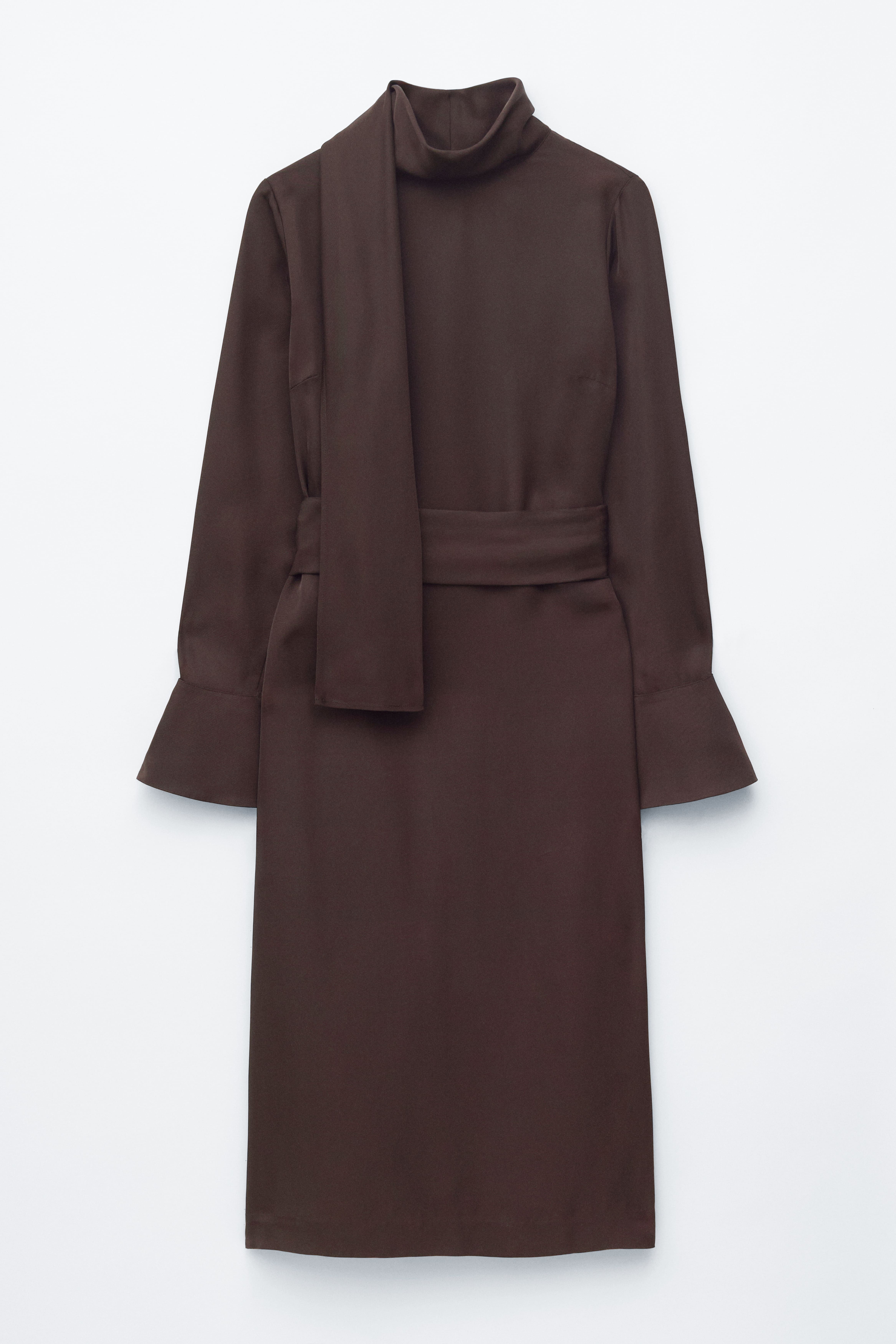 Sálgalléros midi ruha - Sötétbarna/Zöld/Mikropöttyös