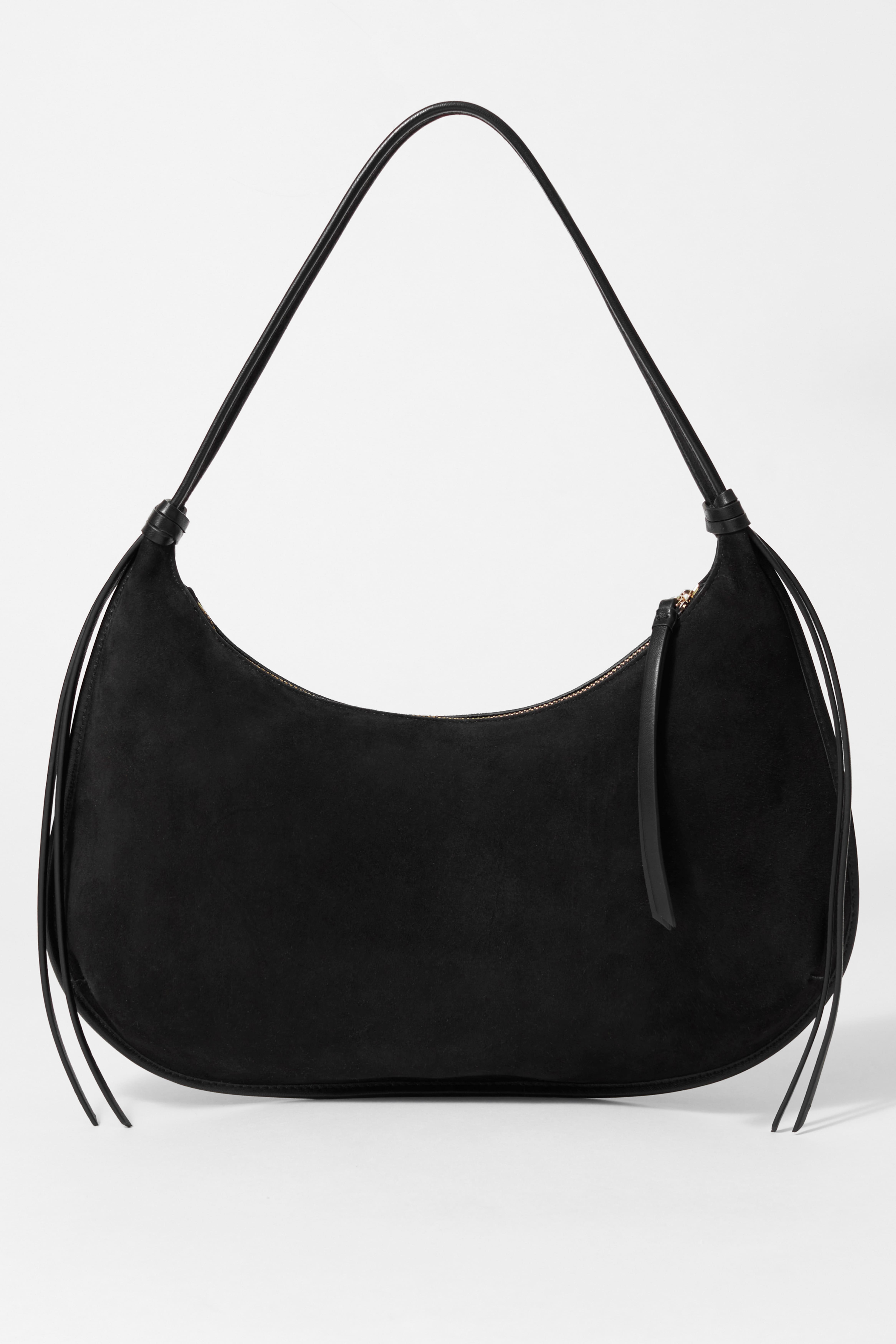 Tragetasche aus Veloursleder mit Fransen - Schwarz/Dark Brown