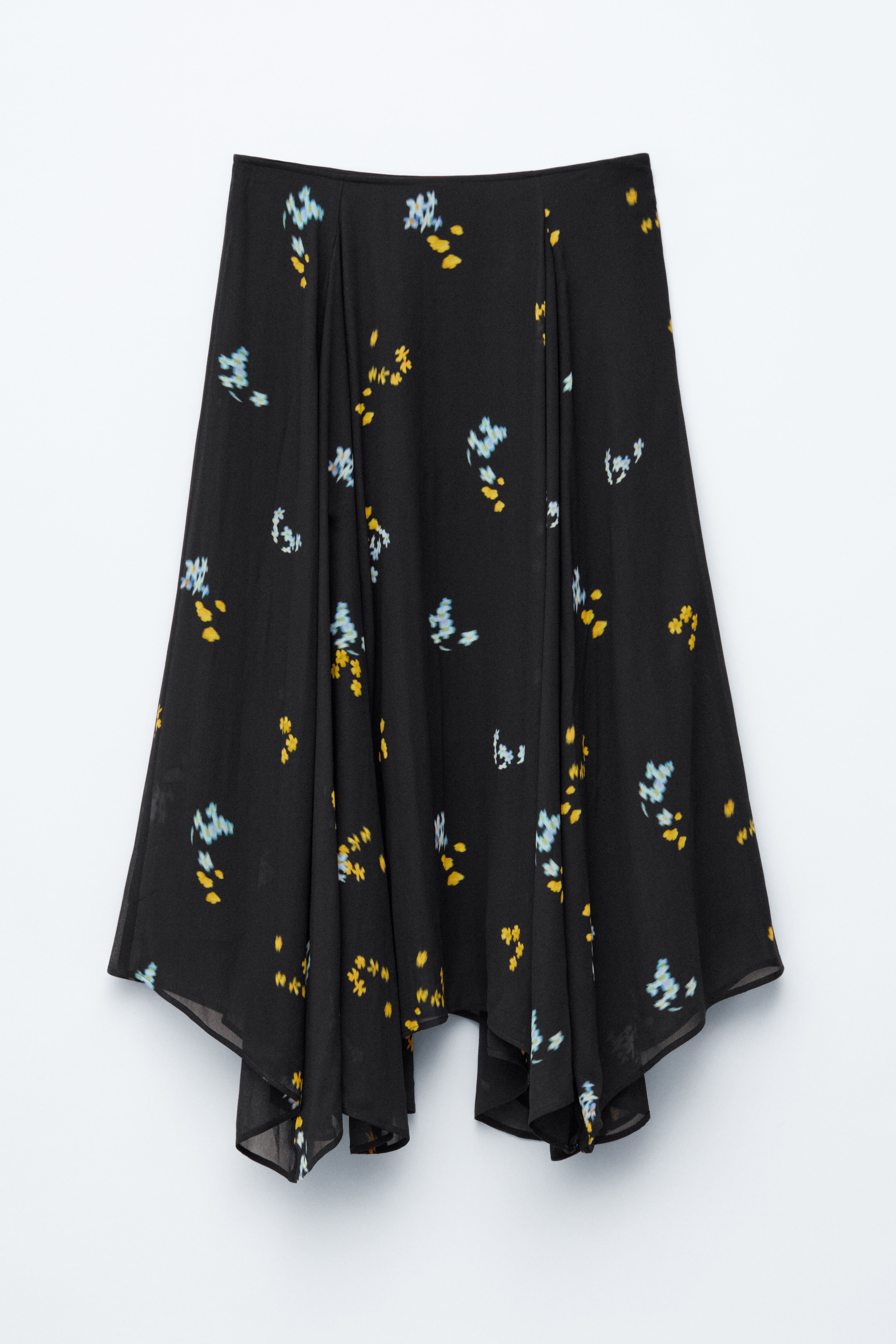 Jupe midi asymétrique - Noir à motif fleuri