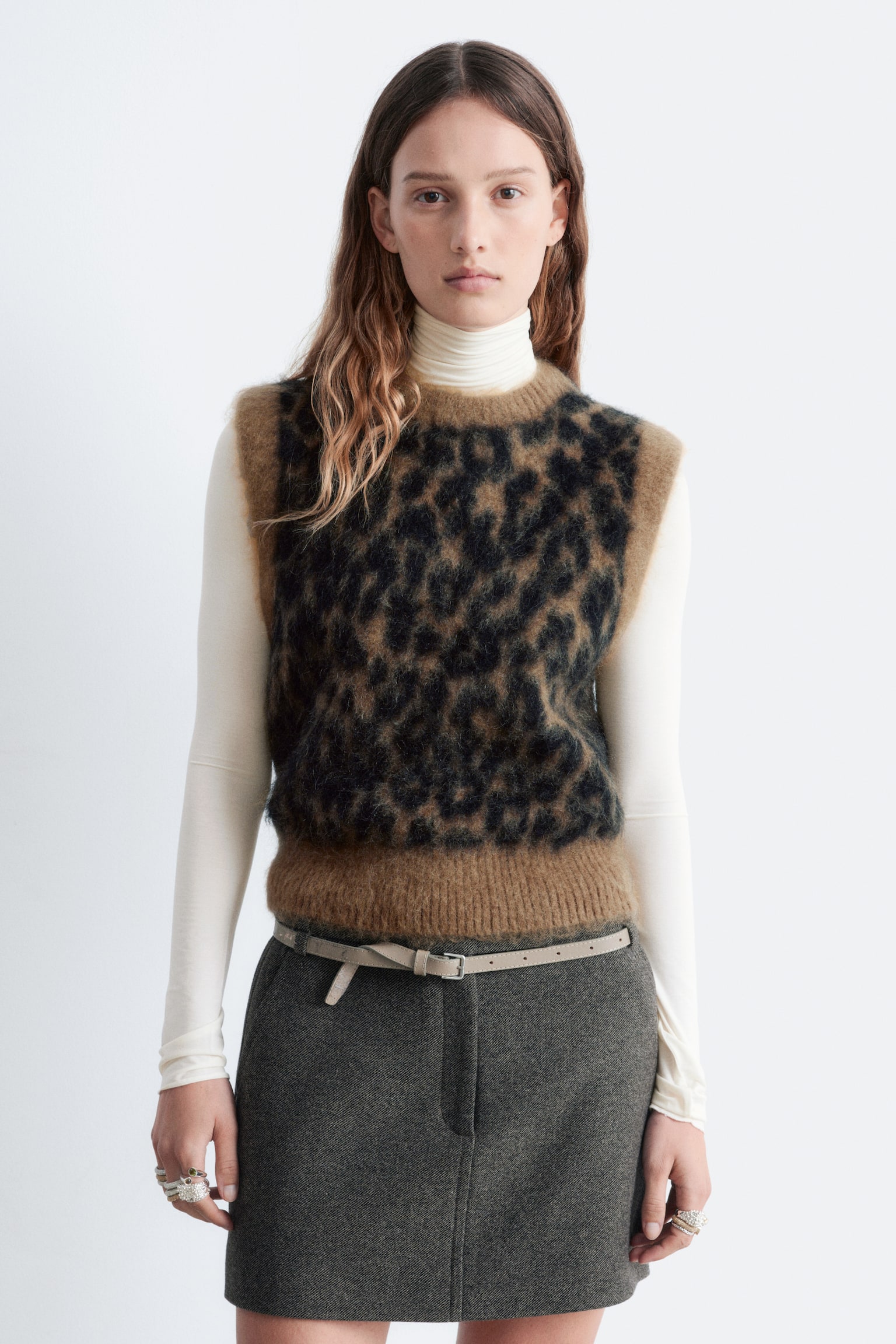 Vest i børstet mohairblend - Brun leopard - 3